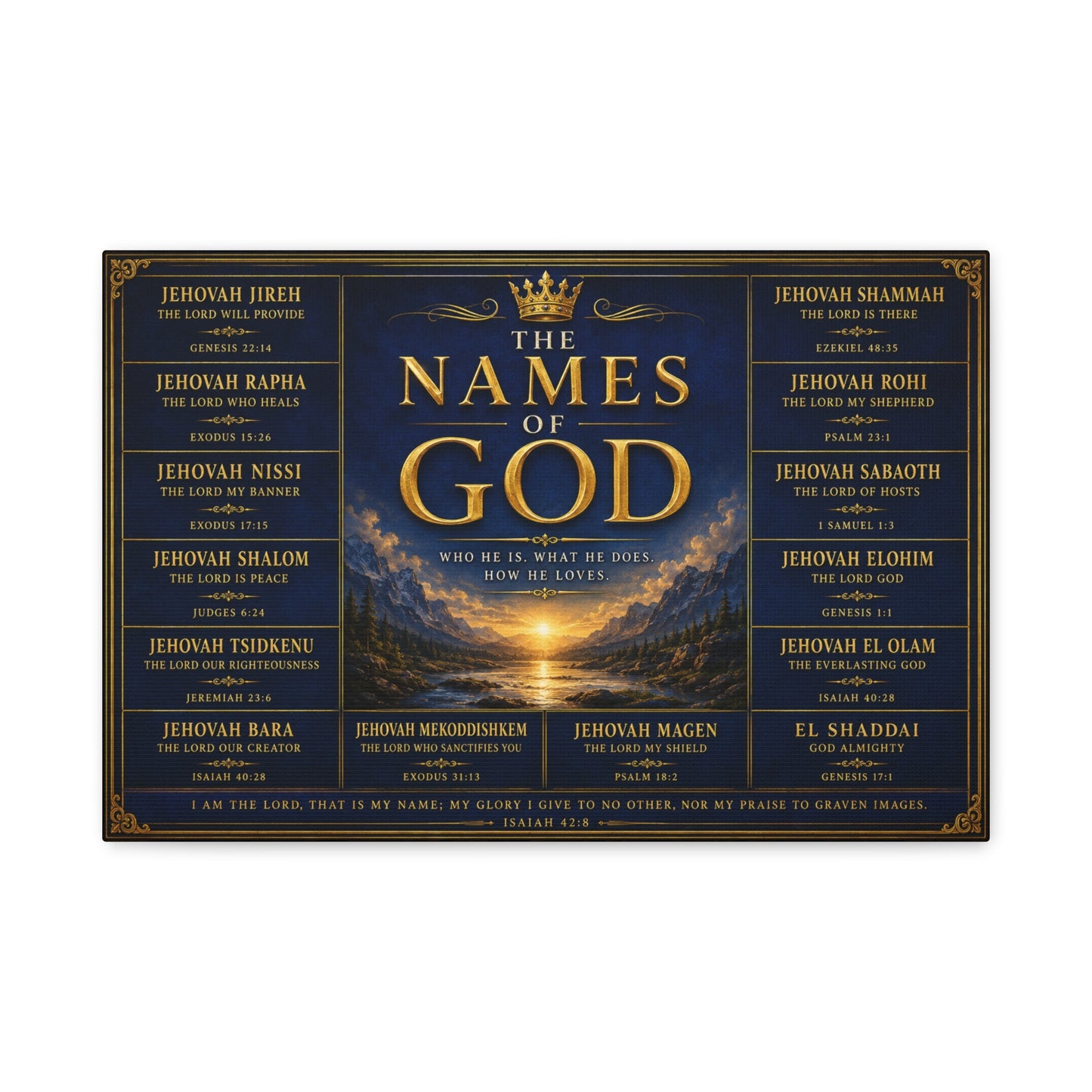 Biblical Names of God Canvas Wall Art — Deep Royal Blue