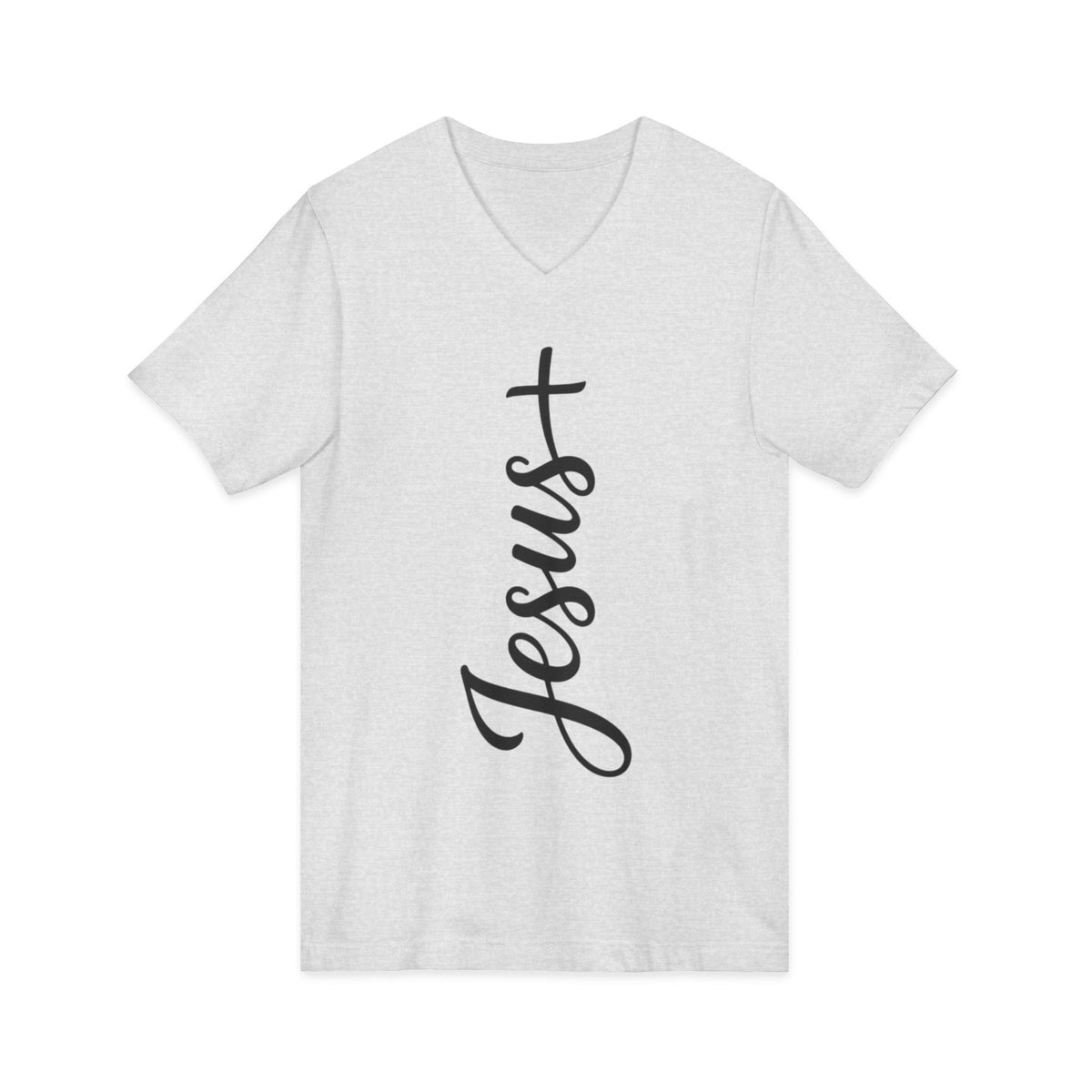 Jesus Vertical Script V‑Neck T‑Shirt — Christian Faith Tee