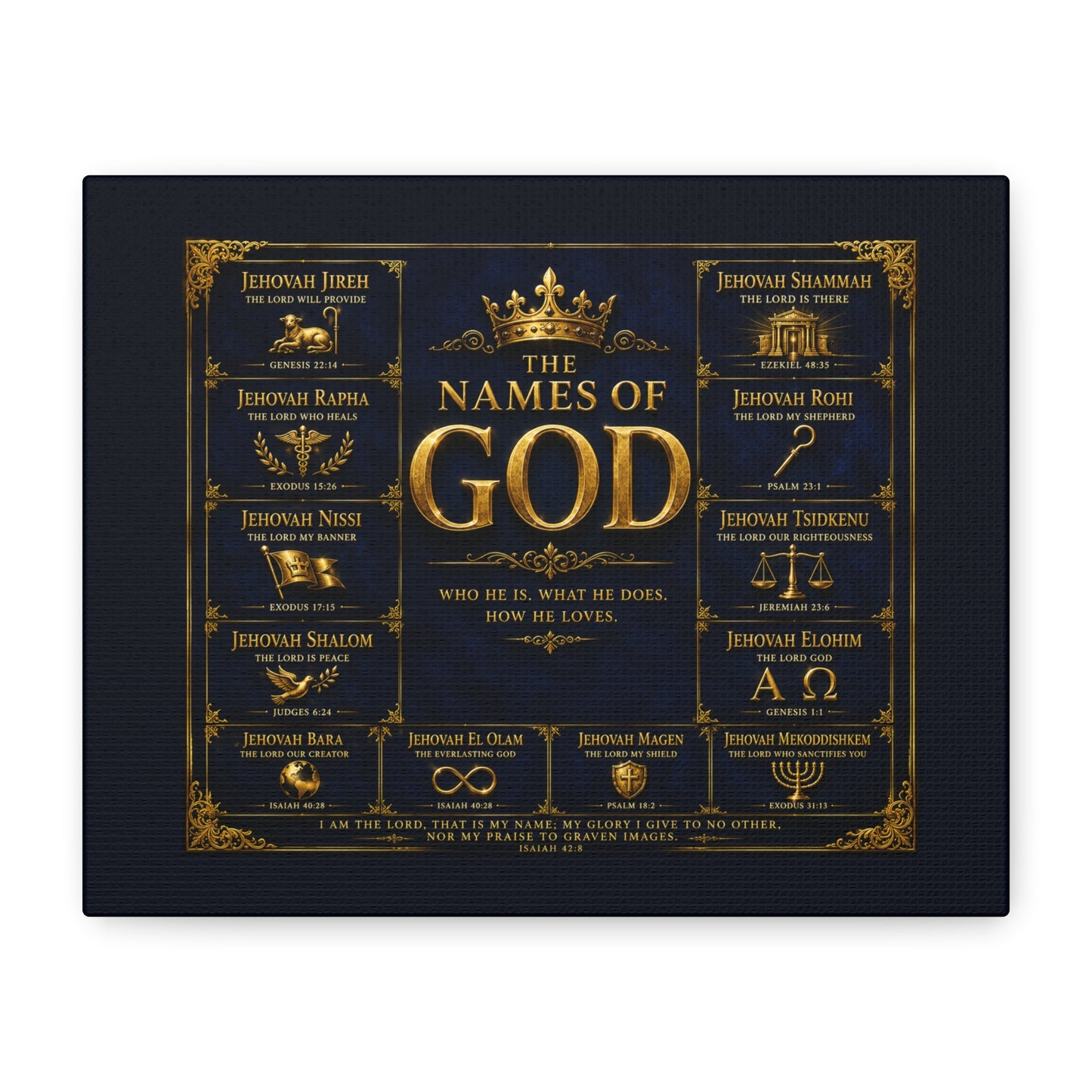 Names of God Canvas Wall Art-Deep Royal Blue