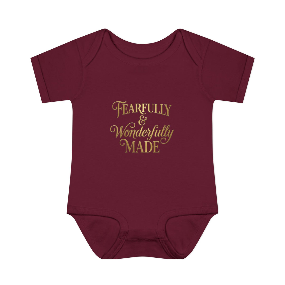 Baby Bodysuit – "Fearfully & Wonderfully Made" Gold Script Infant Onesie