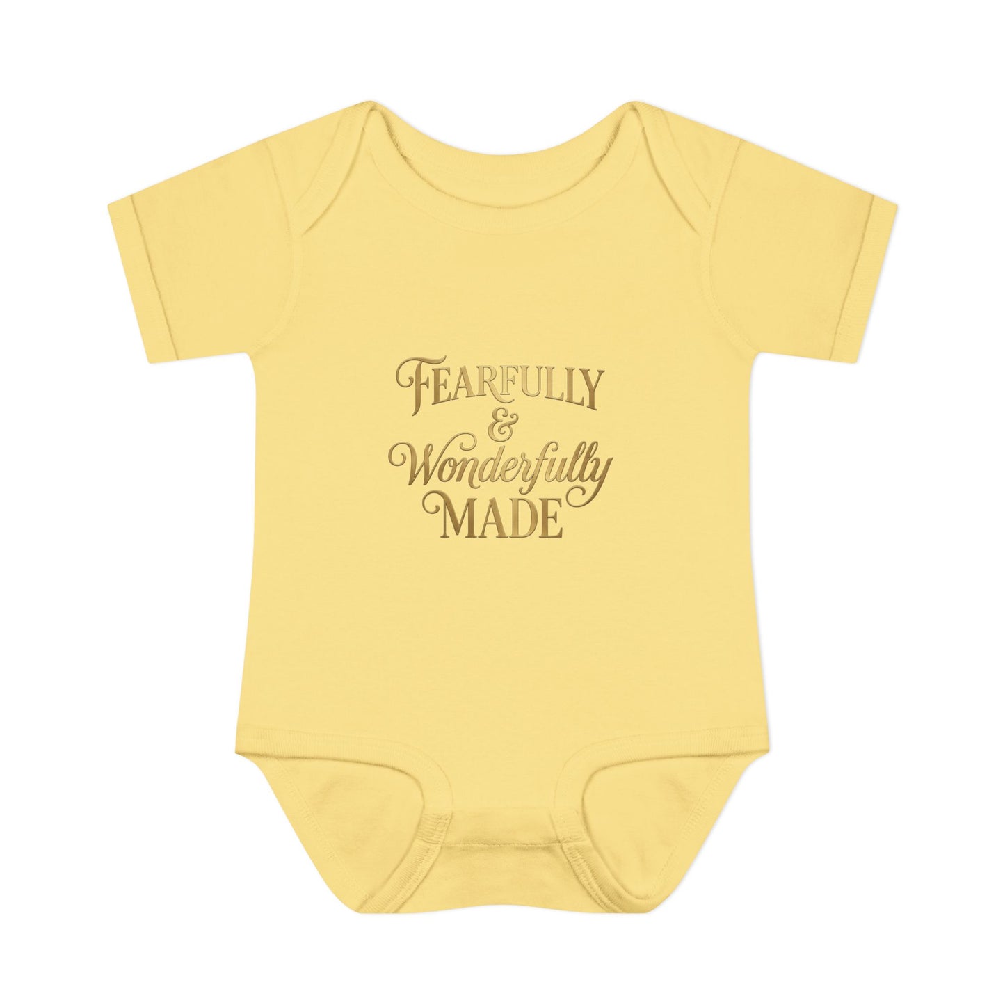 Baby Bodysuit – "Fearfully & Wonderfully Made" Gold Script Infant Onesie