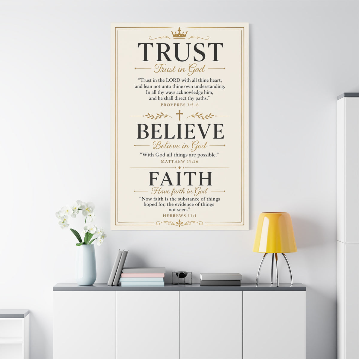 Trust, Believe, Faith Canvas Wall Art – Inspirational Christian Faith Scripture Print