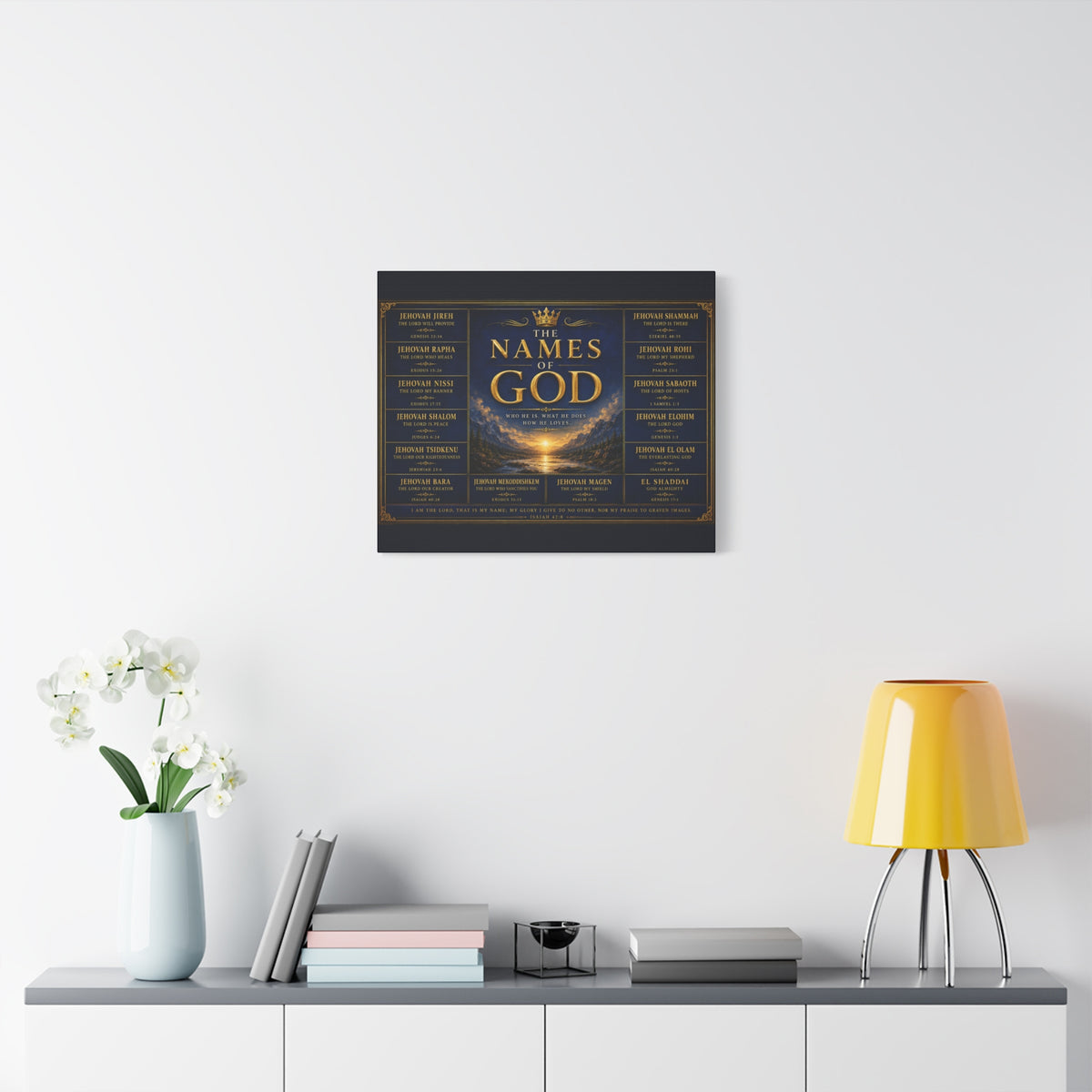 Biblical Names of God Canvas Wall Art — Deep Royal Blue