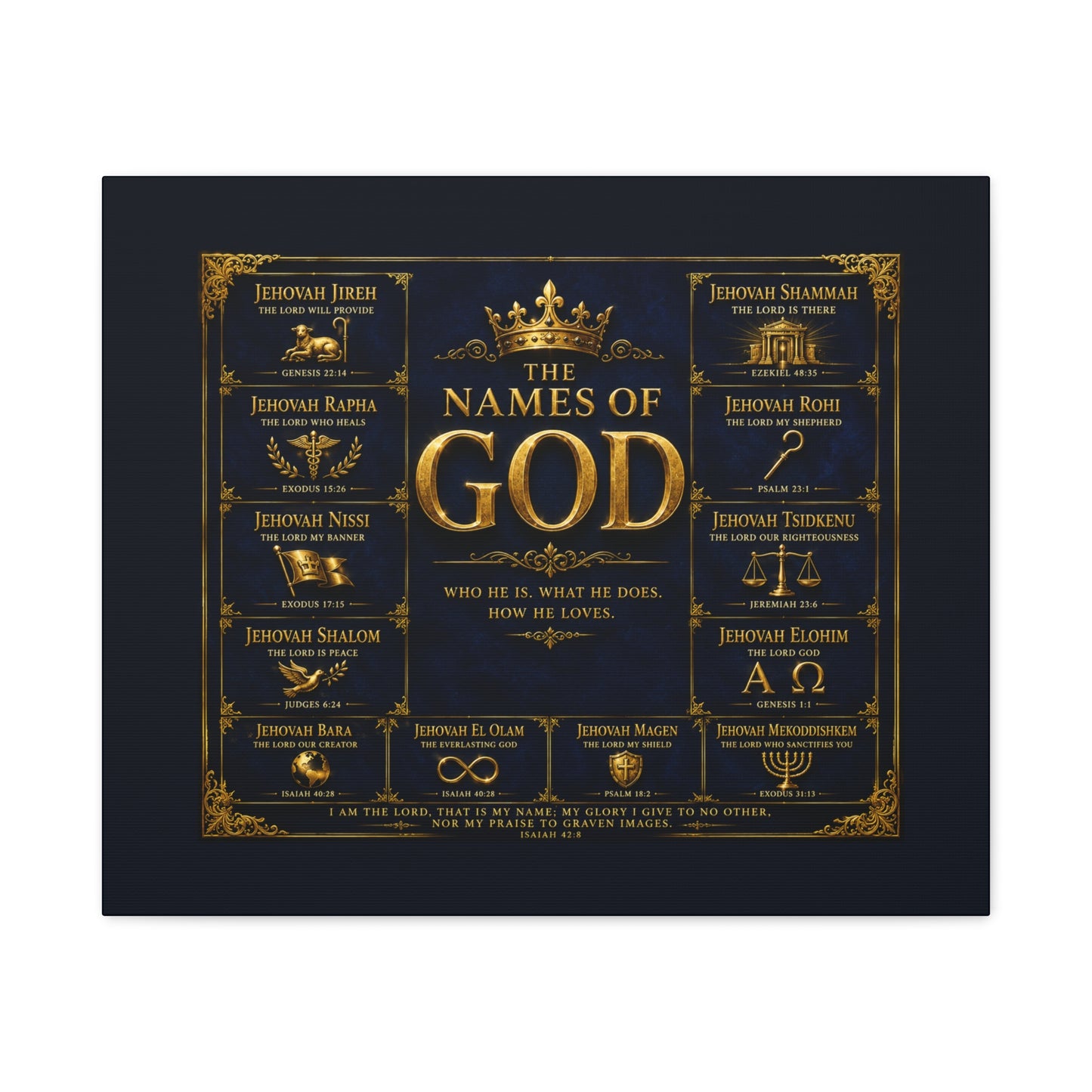 Names of God Canvas Wall Art-Deep Royal Blue