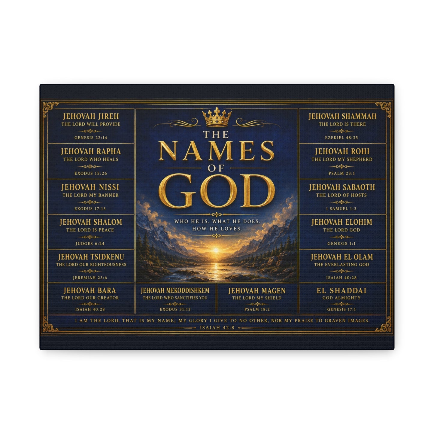 Biblical Names of God Canvas Wall Art — Deep Royal Blue