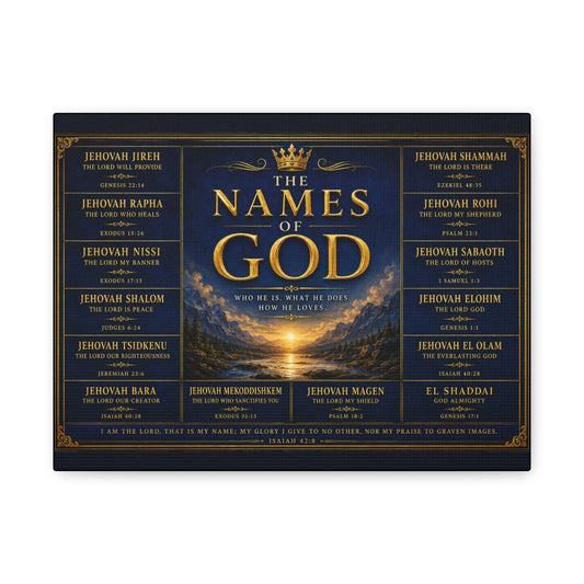 Biblical Names of God Canvas Wall Art — Deep Royal Blue