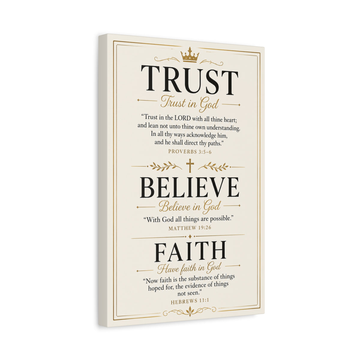 Trust, Believe, Faith Canvas Wall Art – Inspirational Christian Faith Scripture Print