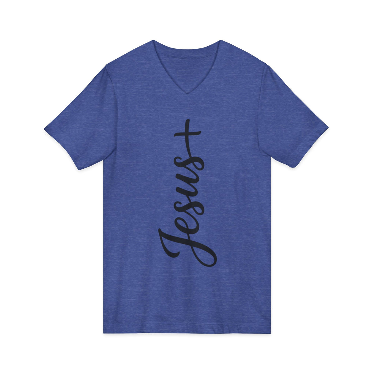 Jesus Vertical Script V‑Neck T‑Shirt — Christian Faith Tee