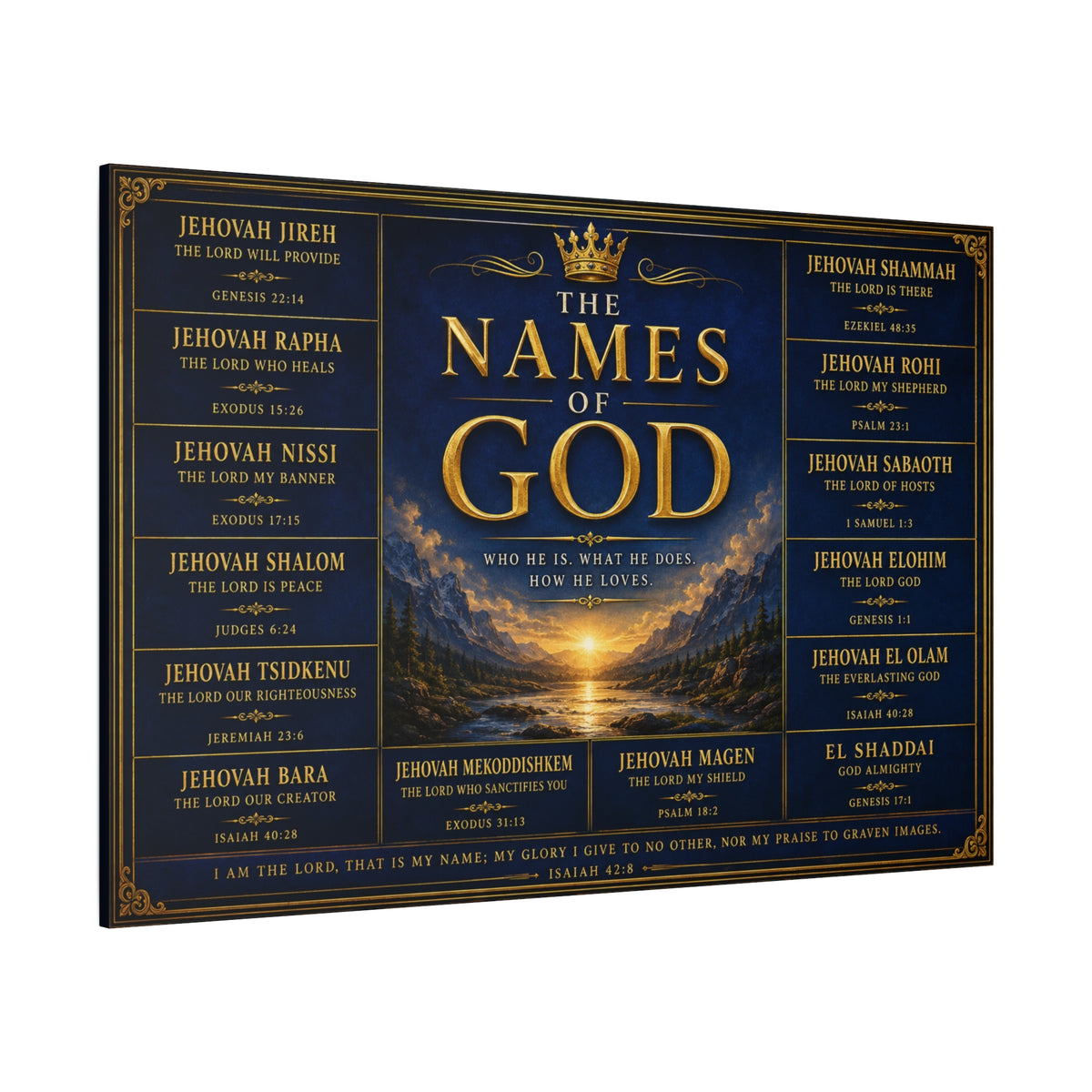 Biblical Names of God Canvas Wall Art — Deep Royal Blue
