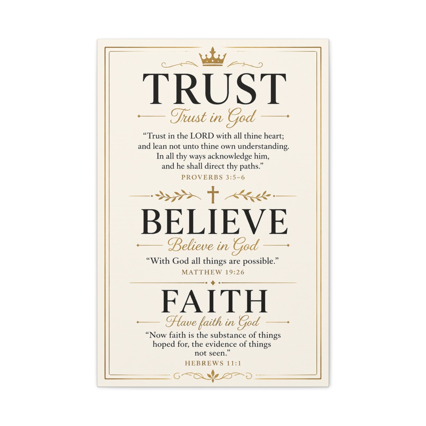 Trust, Believe, Faith Canvas Wall Art – Inspirational Christian Faith Scripture Print