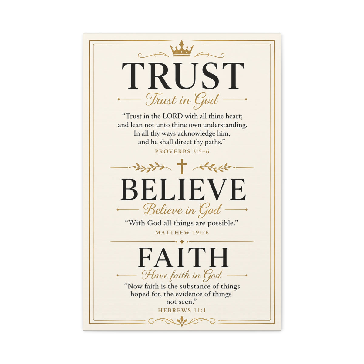 Trust, Believe, Faith Canvas Wall Art – Inspirational Christian Faith Scripture Print