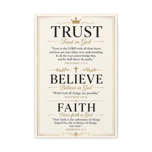 Trust, Believe, Faith Canvas Wall Art – Inspirational Christian Faith Scripture Print