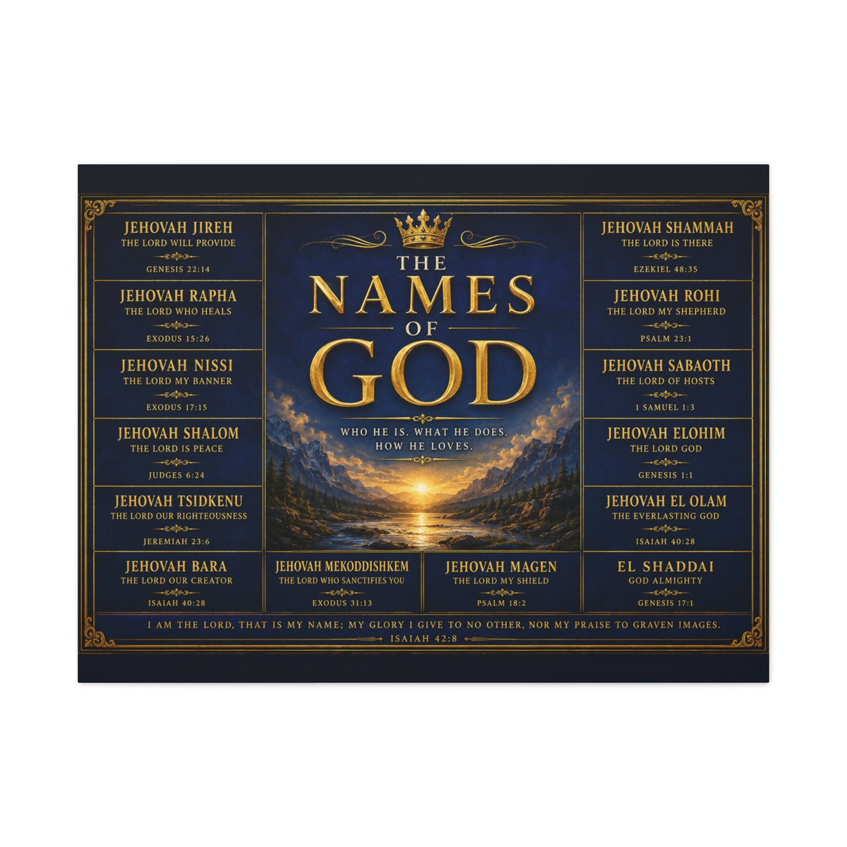 Biblical Names of God Canvas Wall Art — Deep Royal Blue