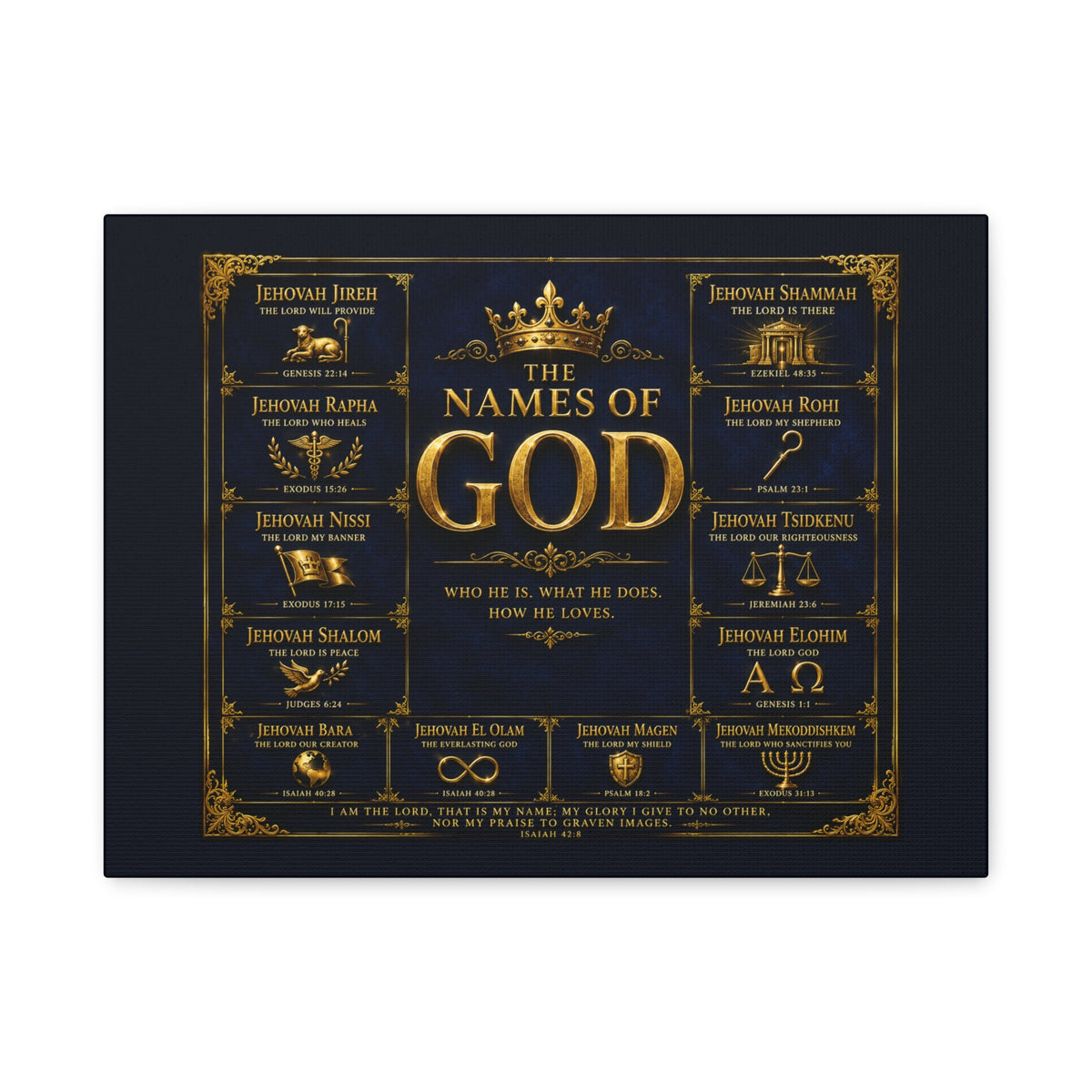 Names of God Canvas Wall Art-Deep Royal Blue