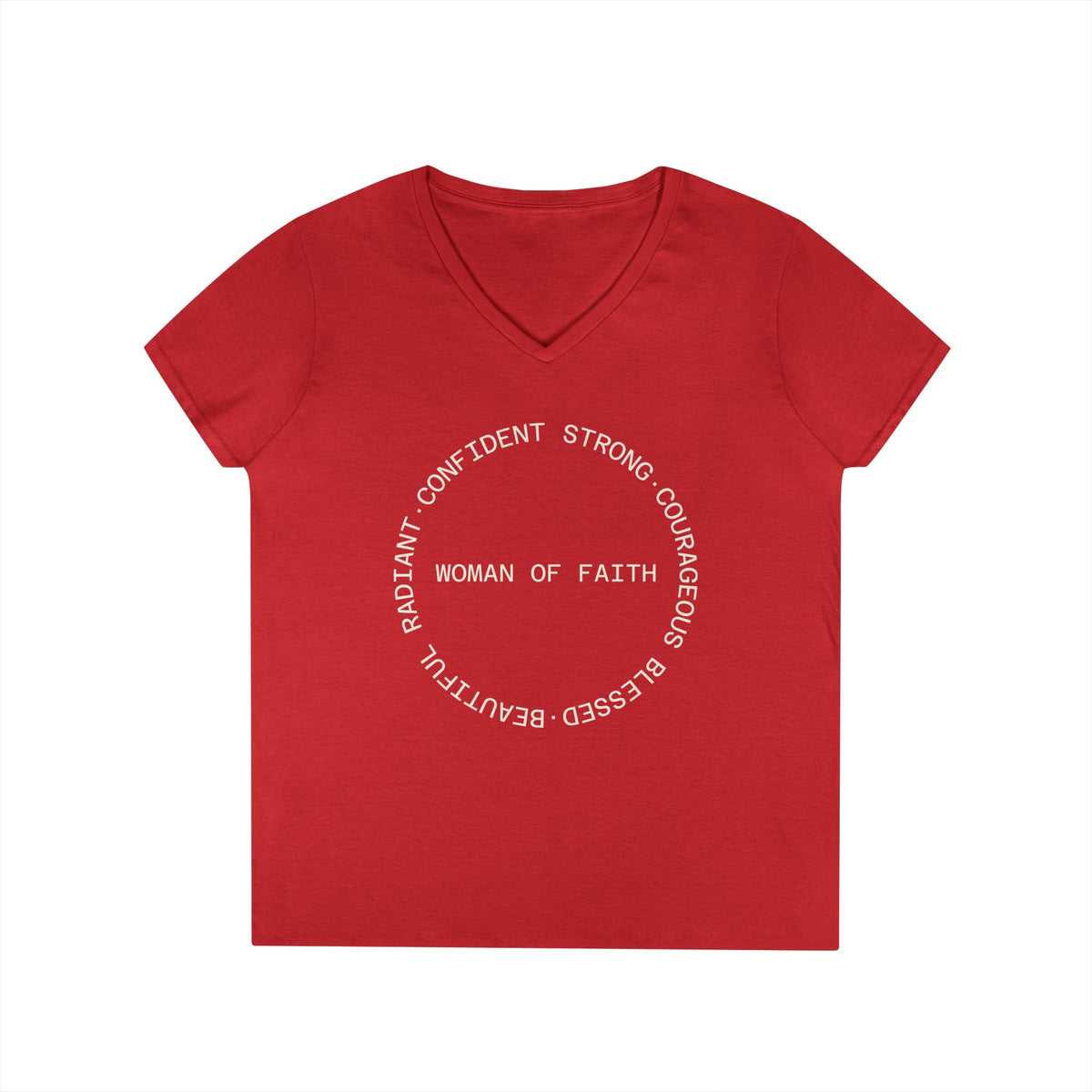 Woman of Faith V-Neck Tee — Christian Inspirational Shirt