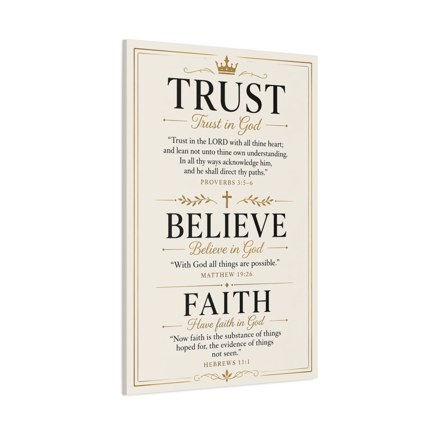 Trust, Believe, Faith Canvas Wall Art – Inspirational Christian Faith Scripture Print