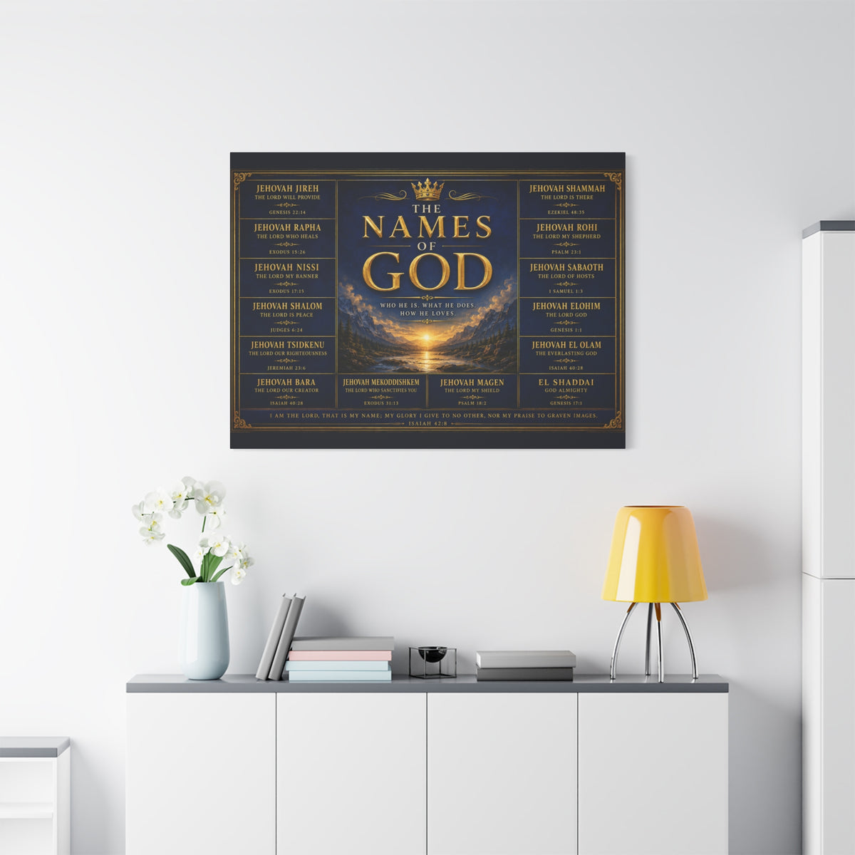 Biblical Names of God Canvas Wall Art — Deep Royal Blue