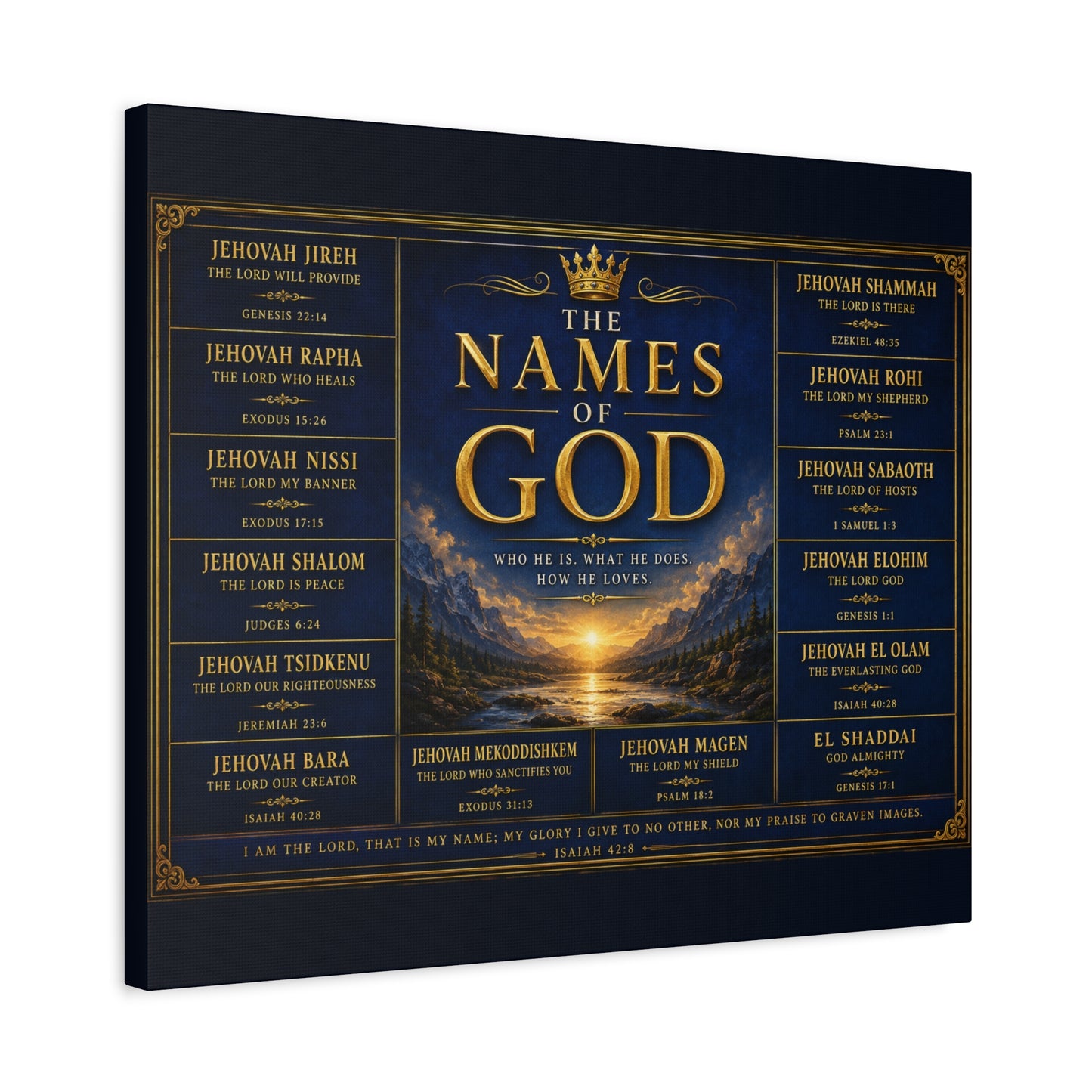 Biblical Names of God Canvas Wall Art — Deep Royal Blue