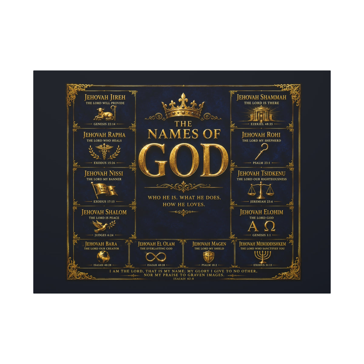 Names of God Canvas Wall Art-Deep Royal Blue