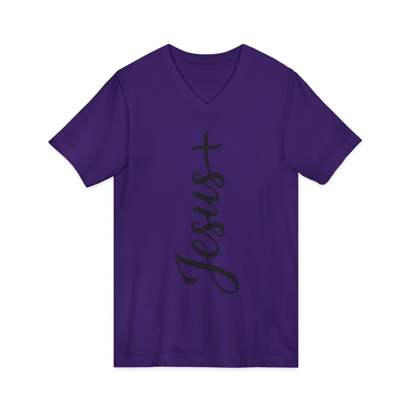 Jesus Vertical Script V‑Neck T‑Shirt — Christian Faith Tee