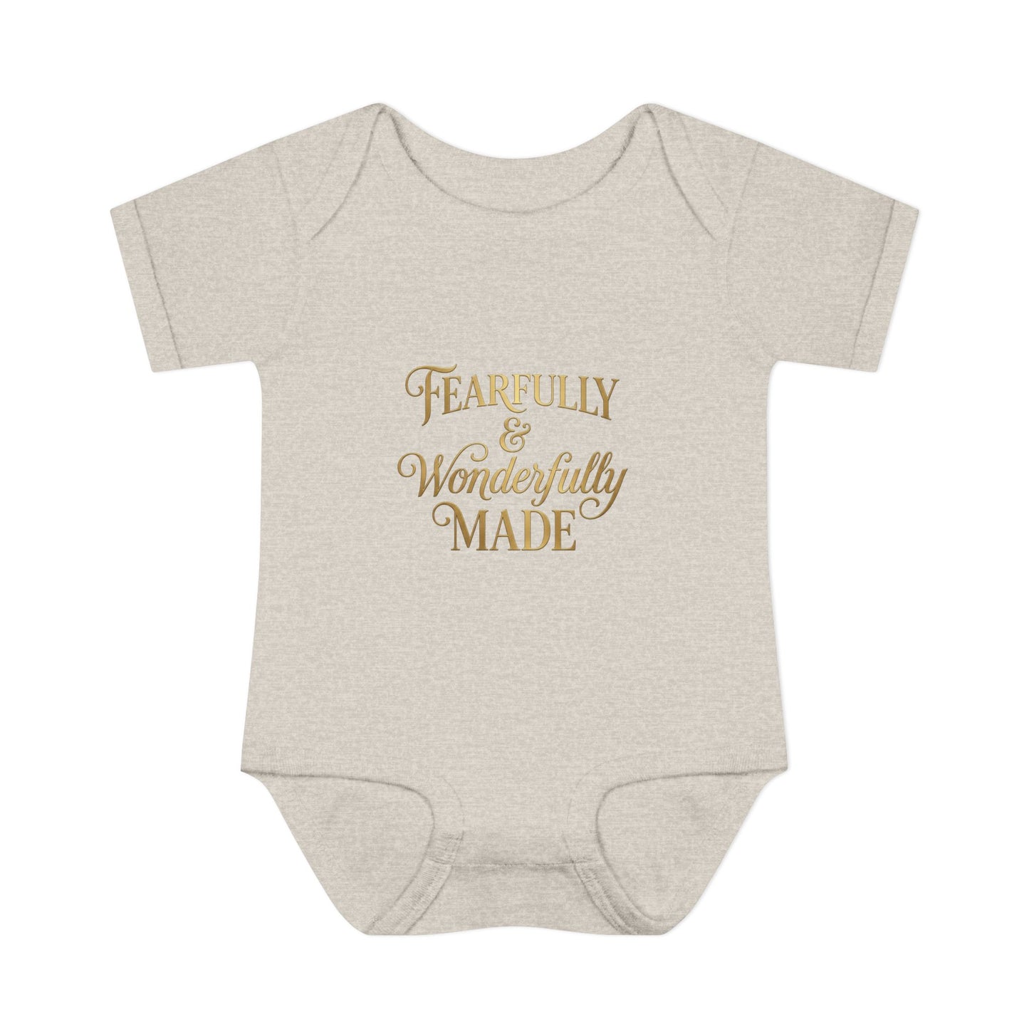 Baby Bodysuit – "Fearfully & Wonderfully Made" Gold Script Infant Onesie