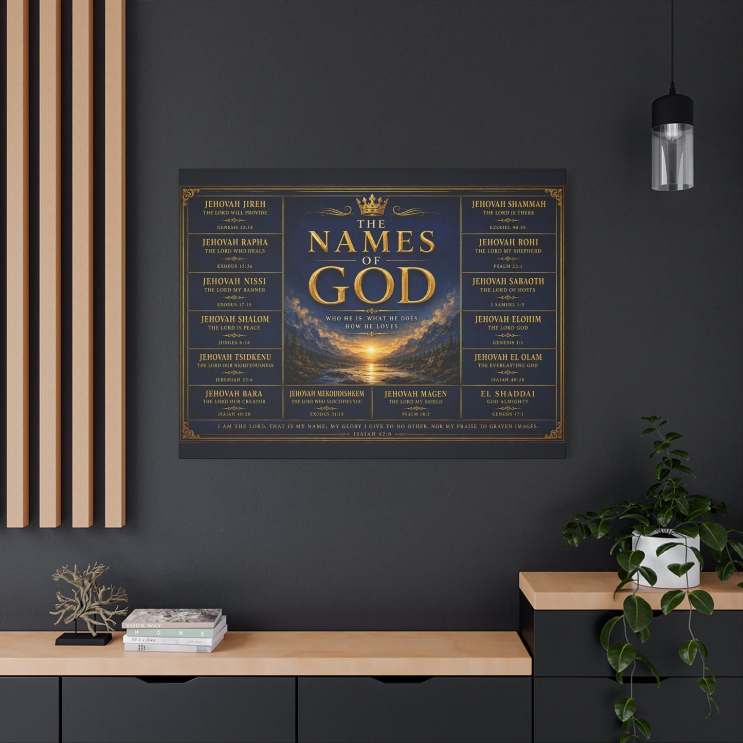 Biblical Names of God Canvas Wall Art — Deep Royal Blue