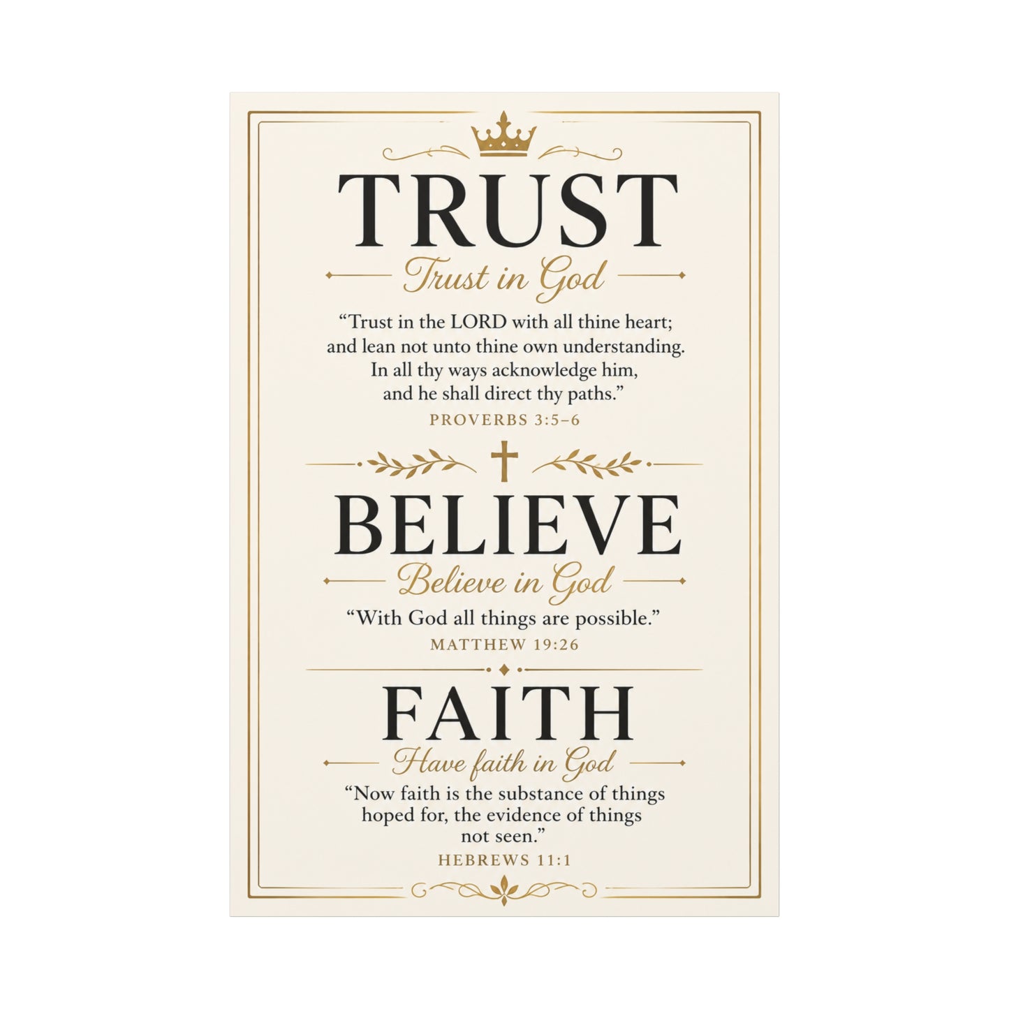 Trust, Believe, Faith Canvas Wall Art – Inspirational Christian Faith Scripture Print