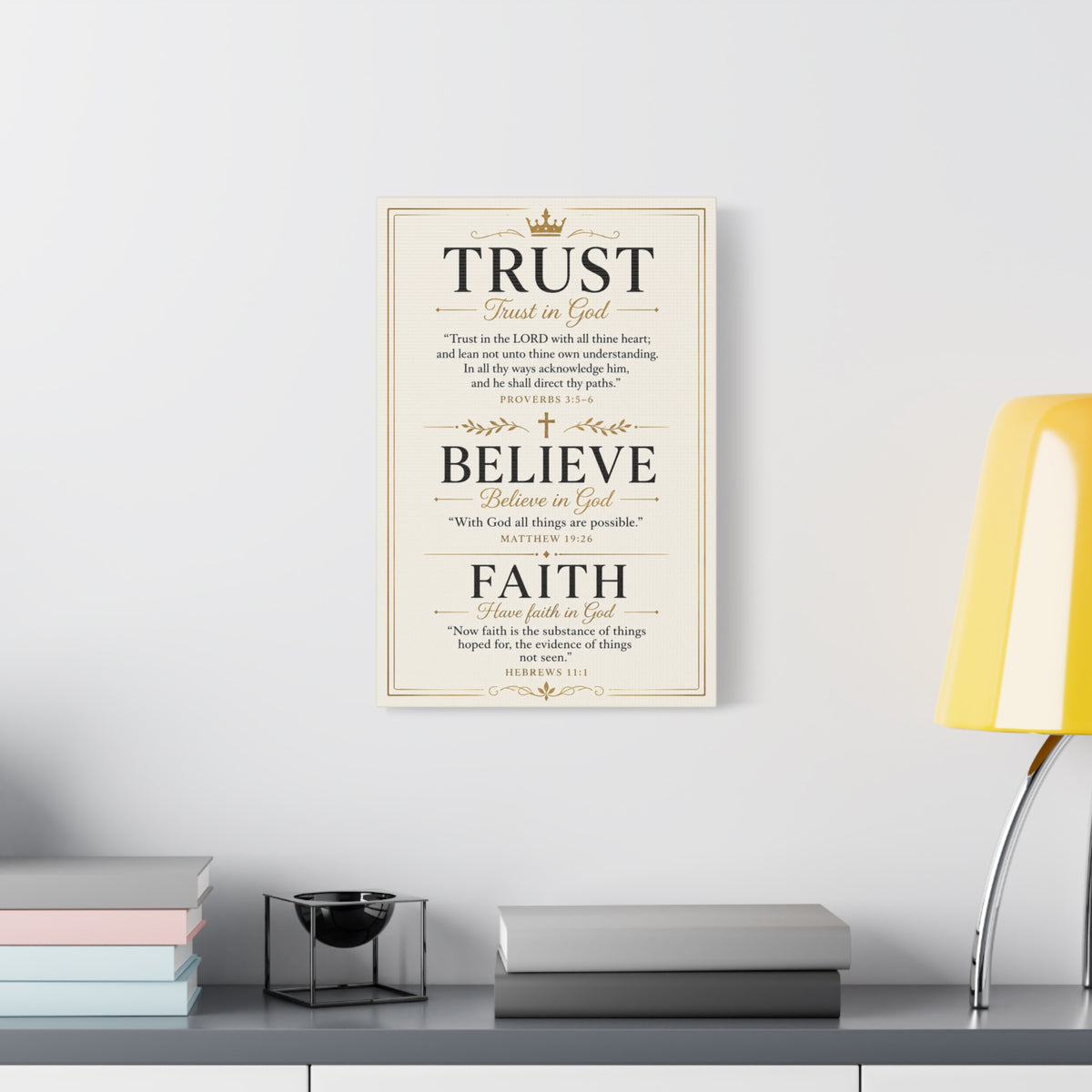 Trust, Believe, Faith Canvas Wall Art – Inspirational Christian Faith Scripture Print