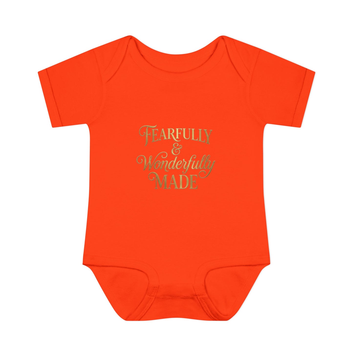 Baby Bodysuit – "Fearfully & Wonderfully Made" Gold Script Infant Onesie