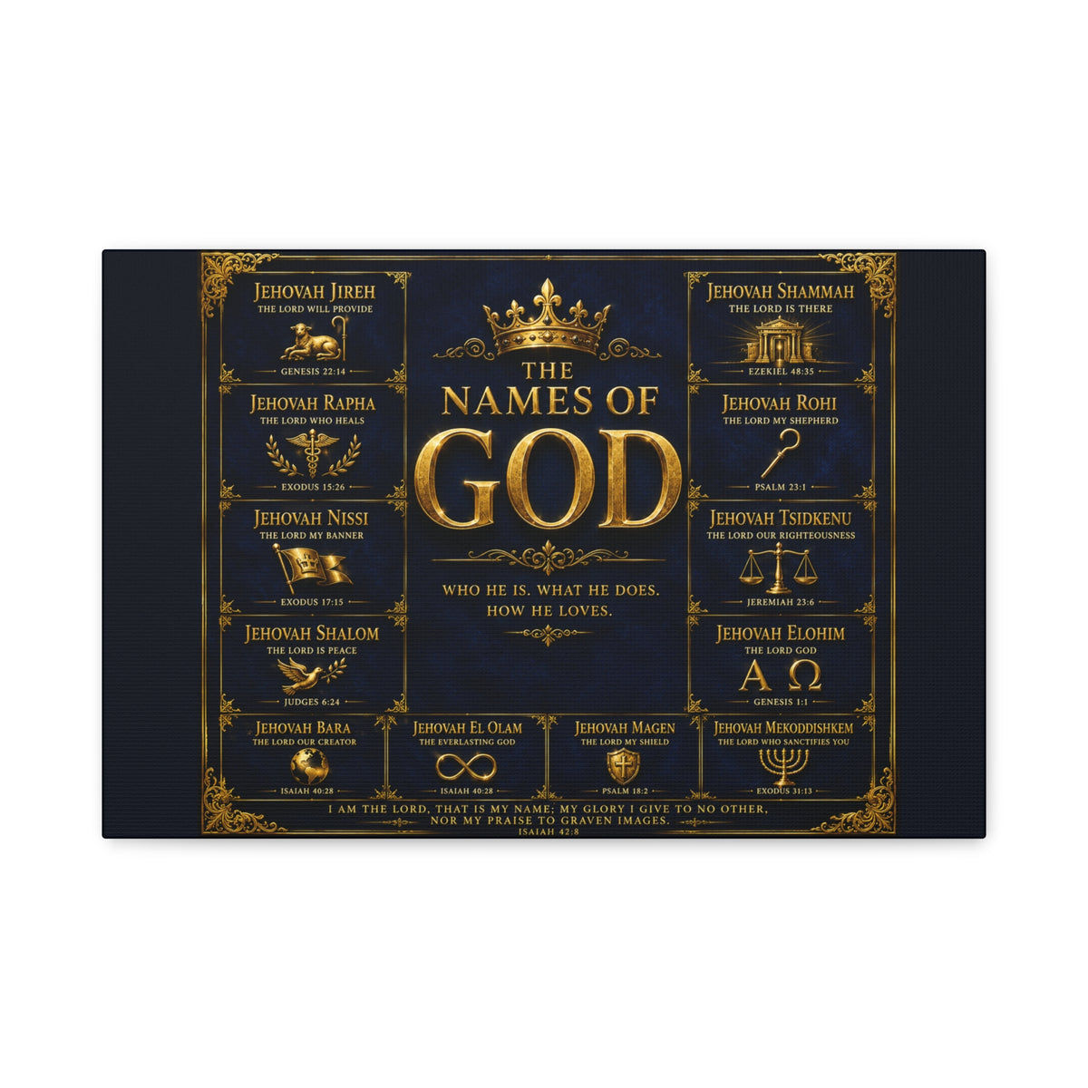 Names of God Canvas Wall Art-Deep Royal Blue