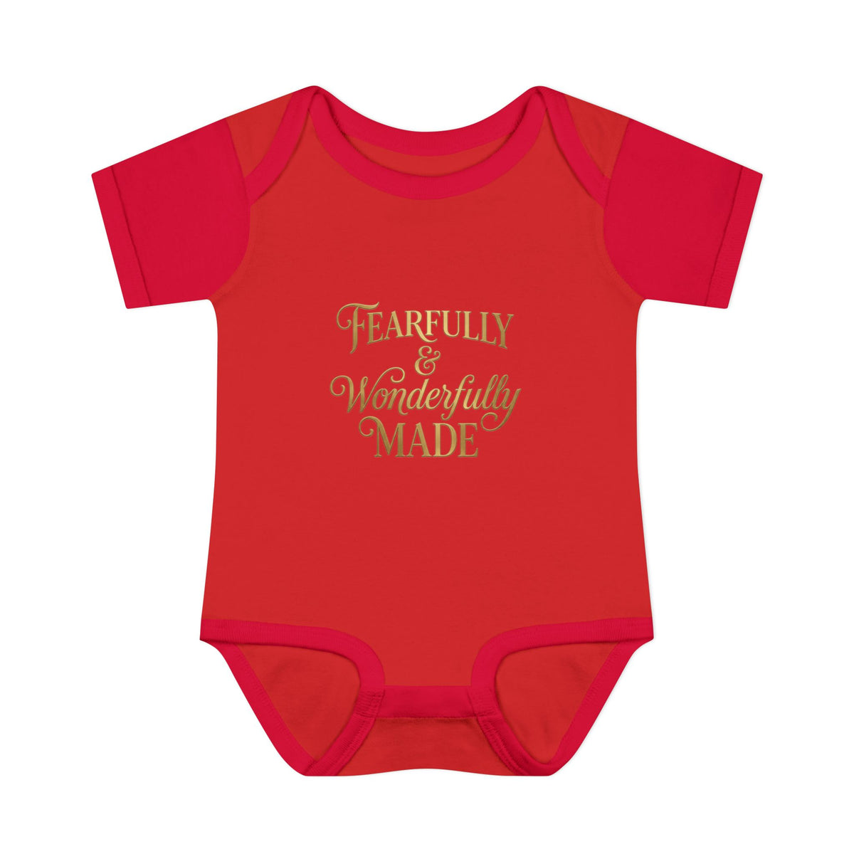 Baby Bodysuit – "Fearfully & Wonderfully Made" Gold Script Infant Onesie