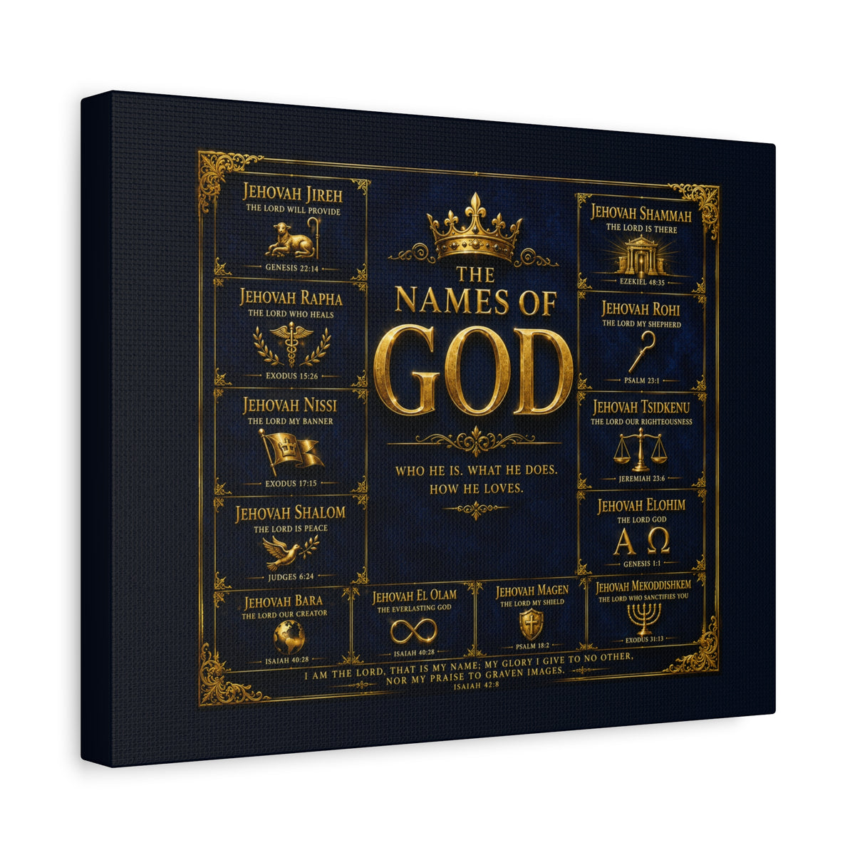 Names of God Canvas Wall Art-Deep Royal Blue