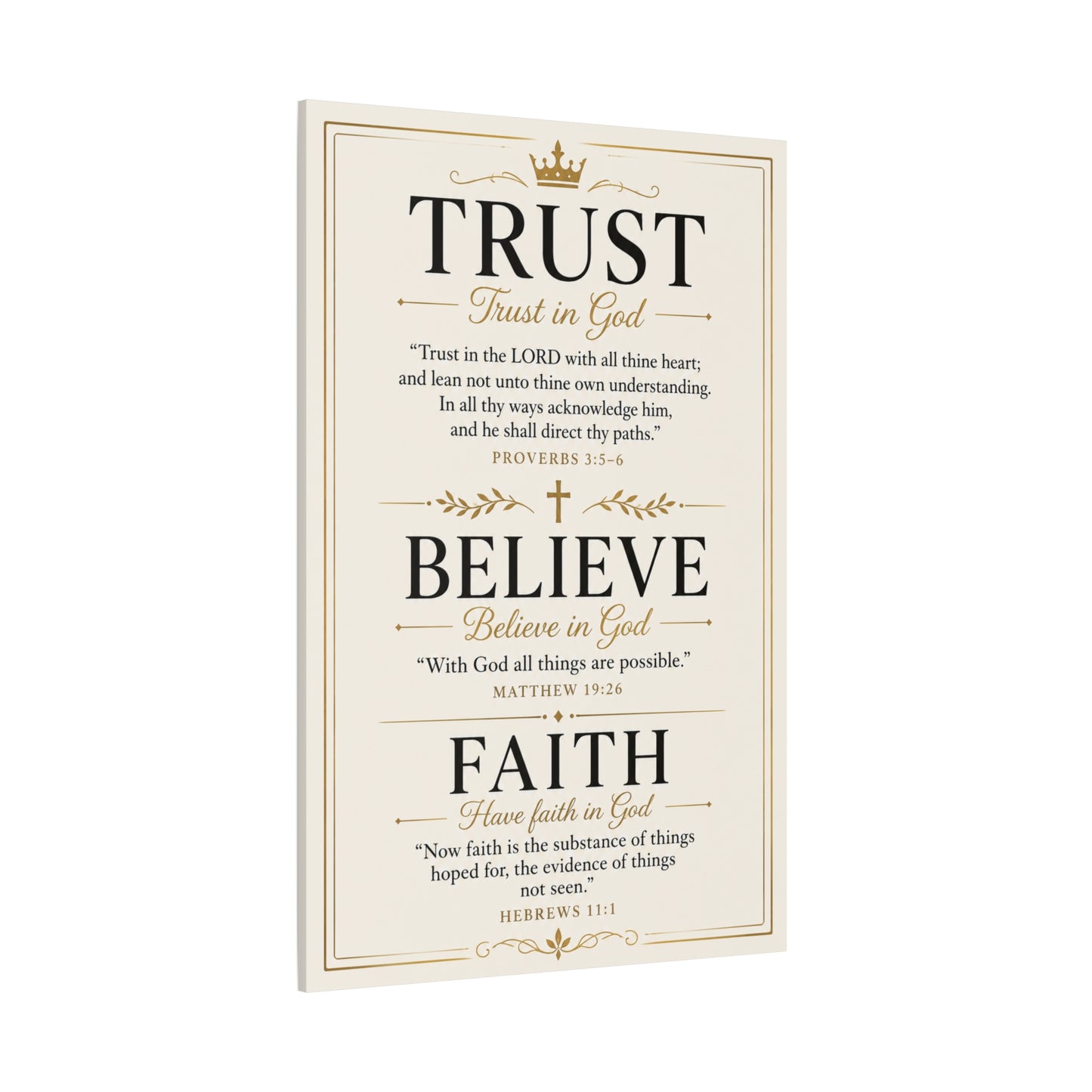 Trust, Believe, Faith Canvas Wall Art – Inspirational Christian Faith Scripture Print