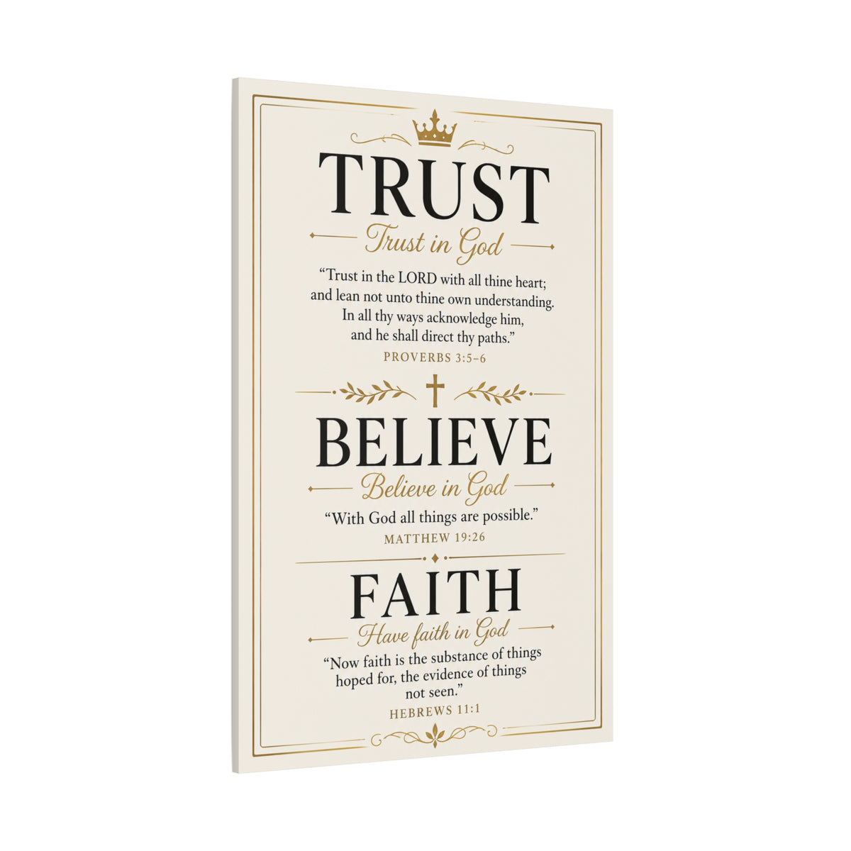 Trust, Believe, Faith Canvas Wall Art – Inspirational Christian Faith Scripture Print