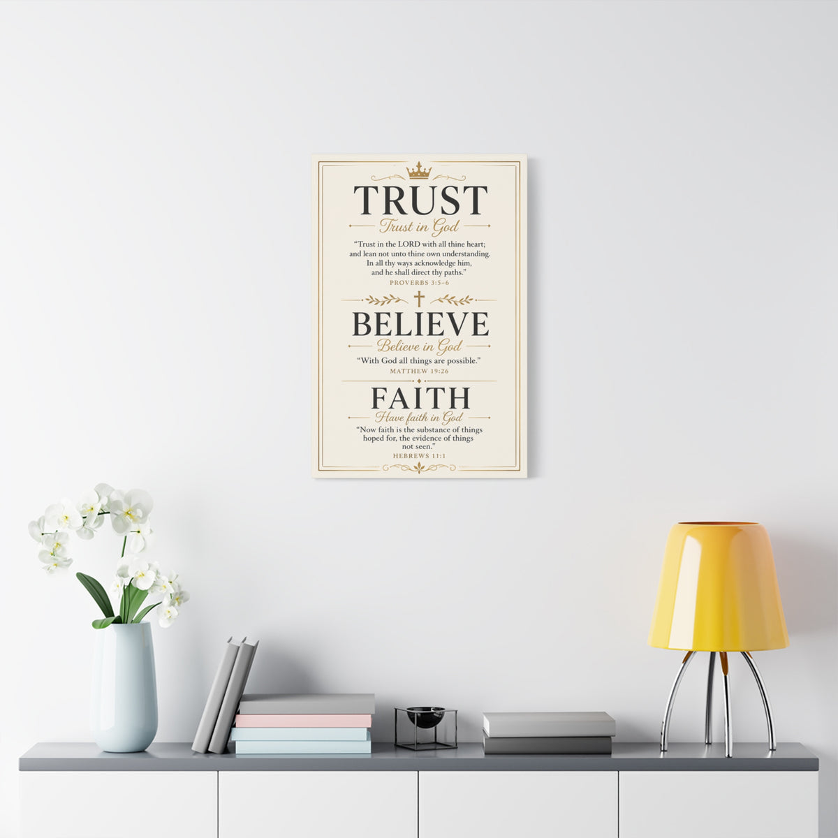 Trust, Believe, Faith Canvas Wall Art – Inspirational Christian Faith Scripture Print