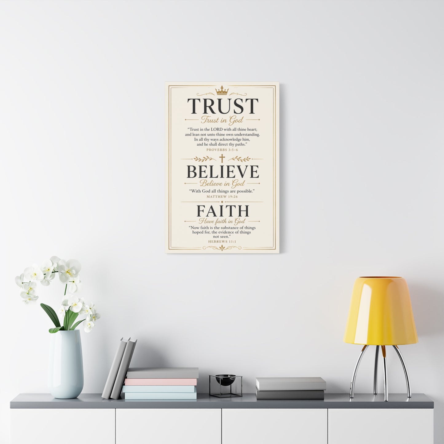 Trust, Believe, Faith Canvas Wall Art – Inspirational Christian Faith Scripture Print