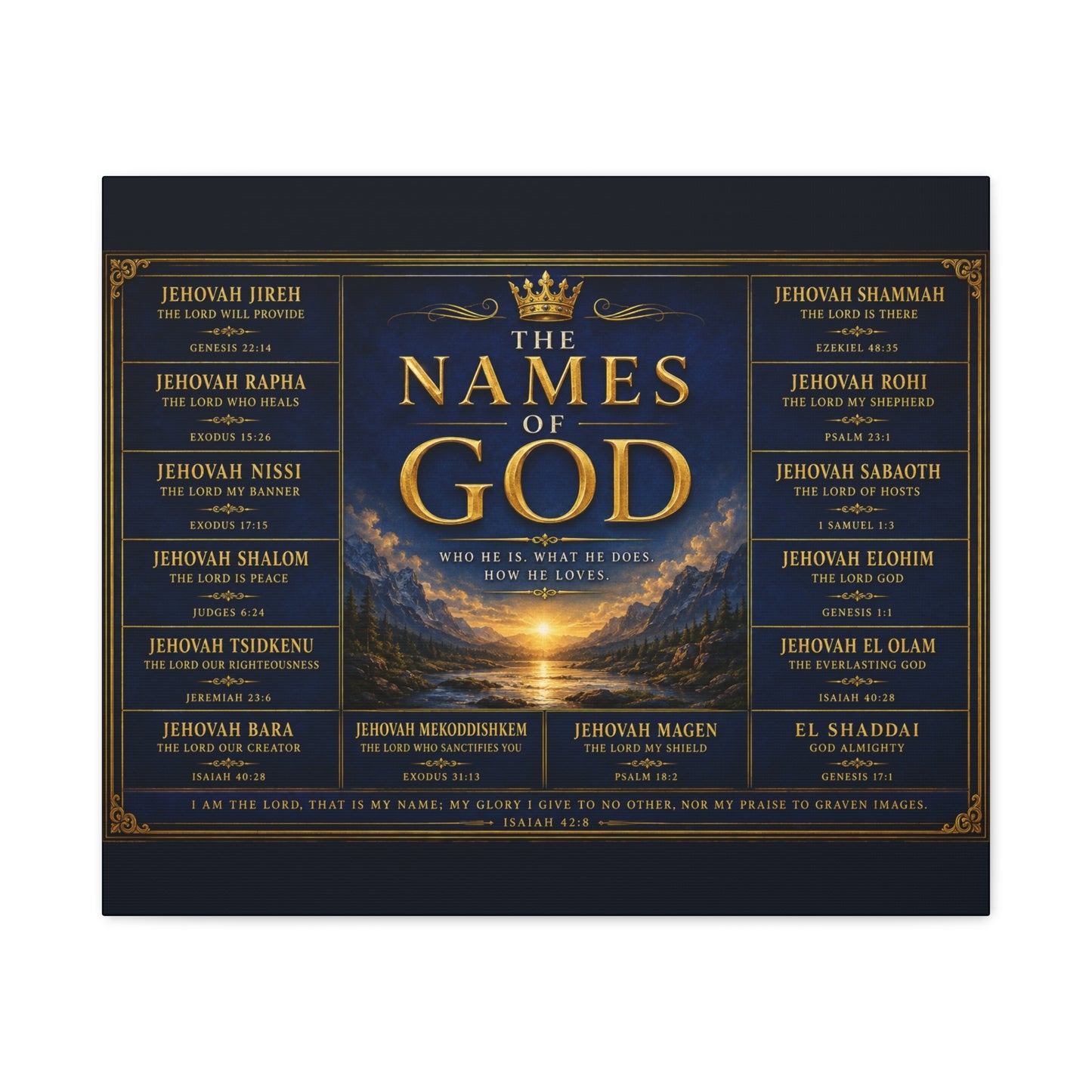 Biblical Names of God Canvas Wall Art — Deep Royal Blue