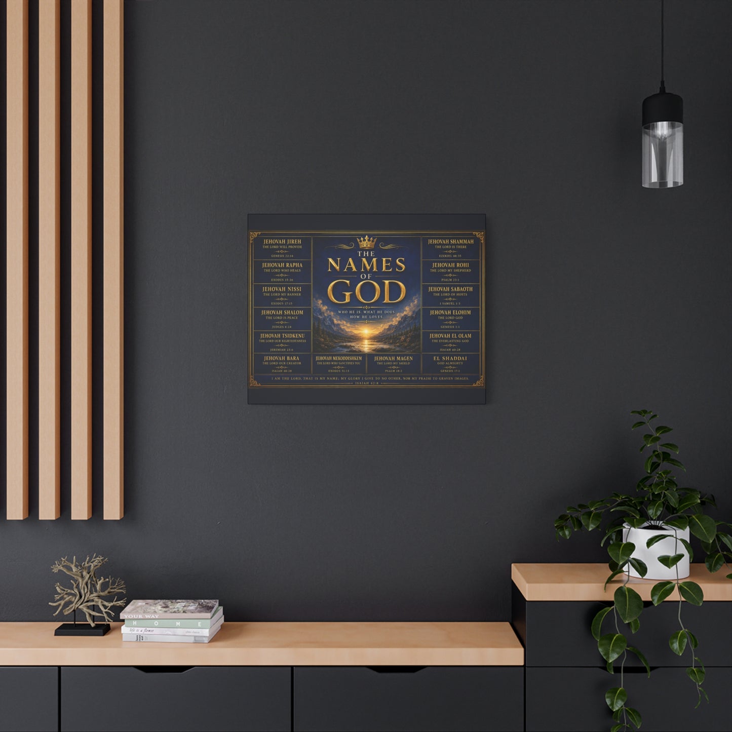 Biblical Names of God Canvas Wall Art — Deep Royal Blue