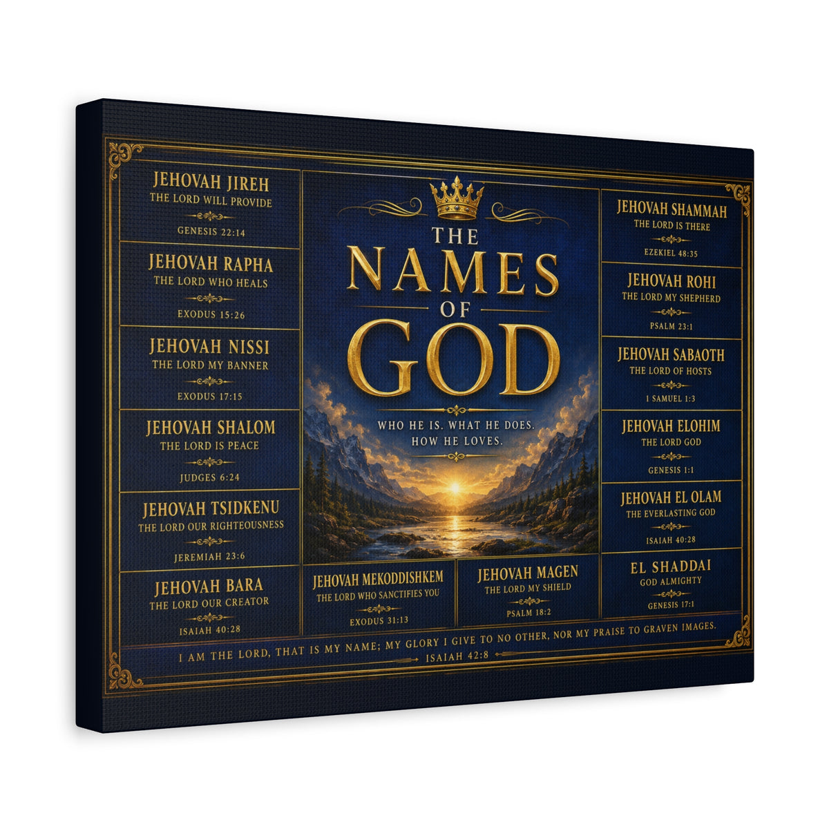 Biblical Names of God Canvas Wall Art — Deep Royal Blue
