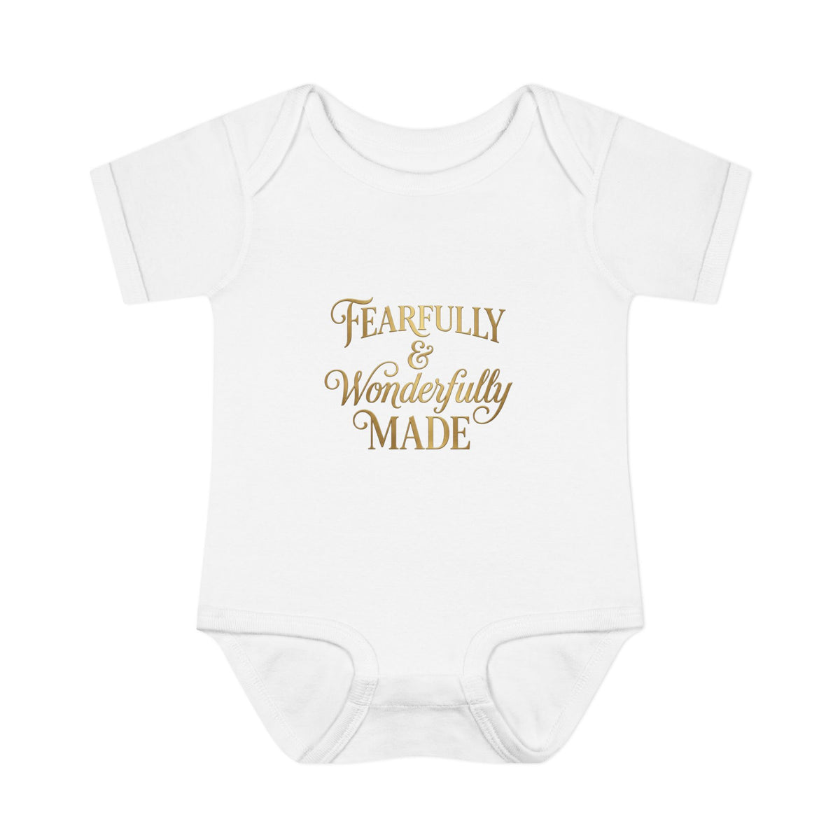 Baby Bodysuit – "Fearfully & Wonderfully Made" Gold Script Infant Onesie