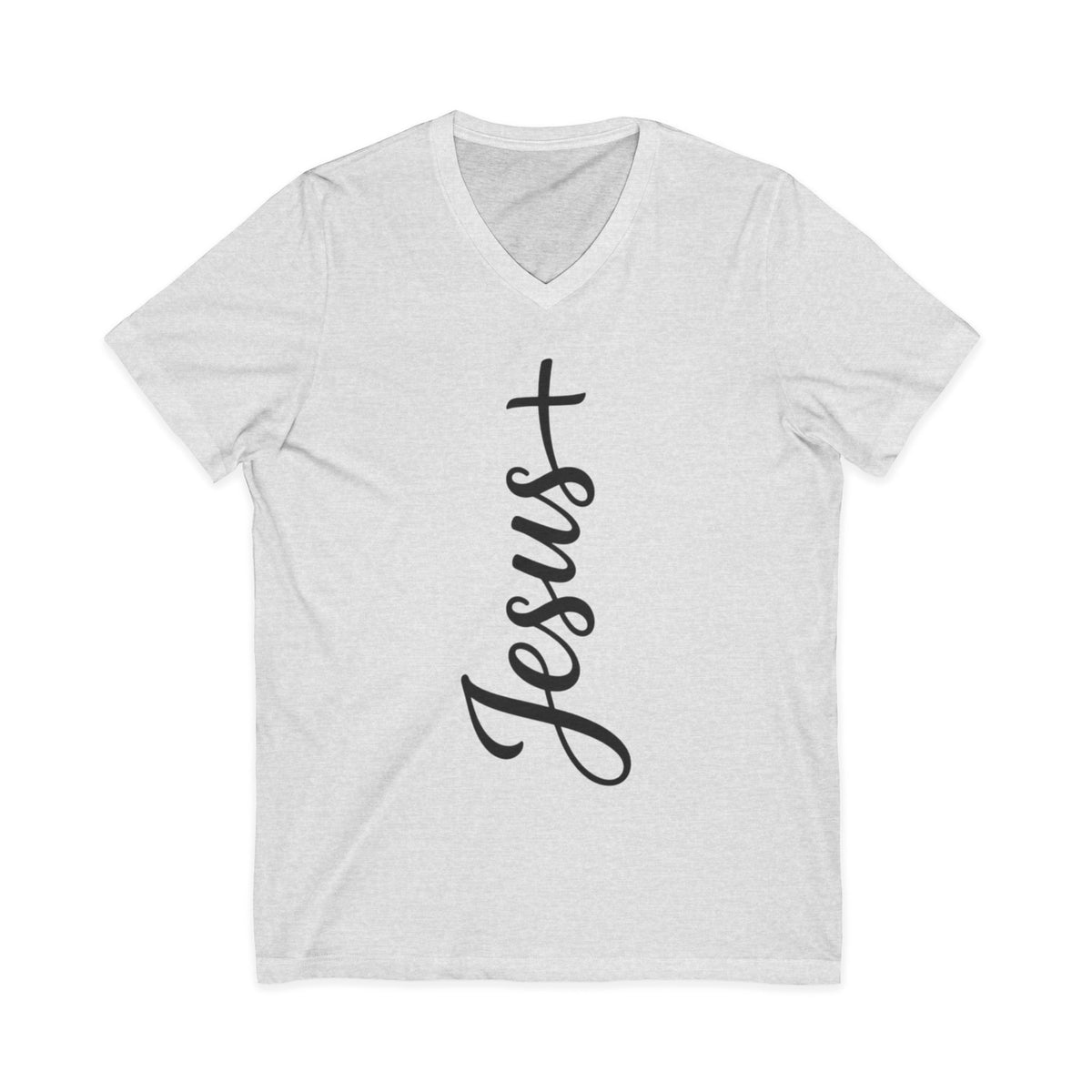 Jesus Vertical Script V‑Neck T‑Shirt — Christian Faith Tee