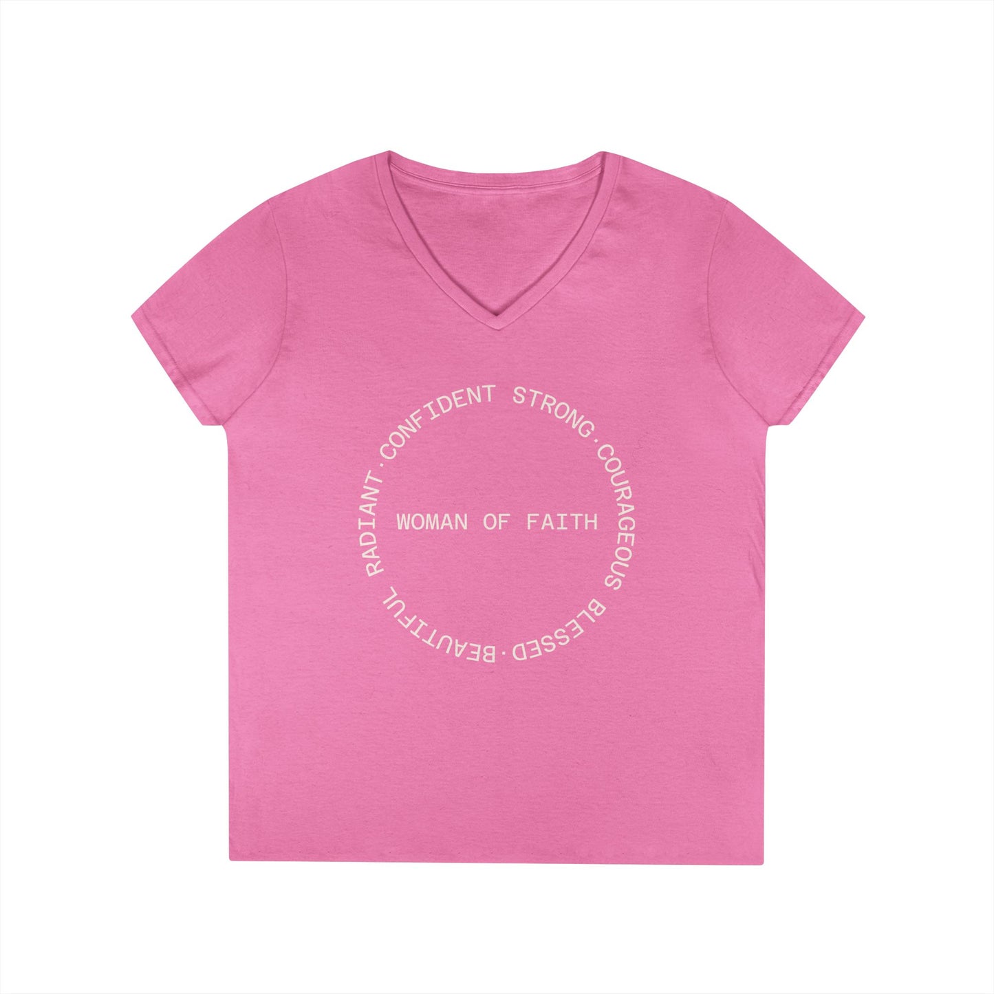 Woman of Faith V-Neck Tee — Christian Inspirational Shirt