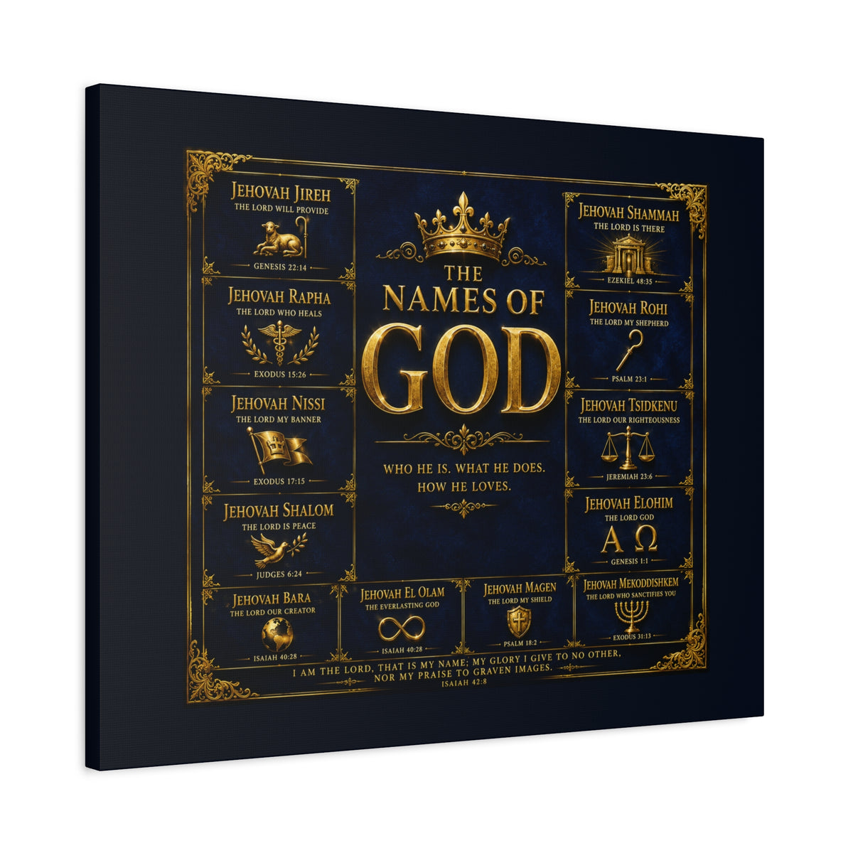 Names of God Canvas Wall Art-Deep Royal Blue