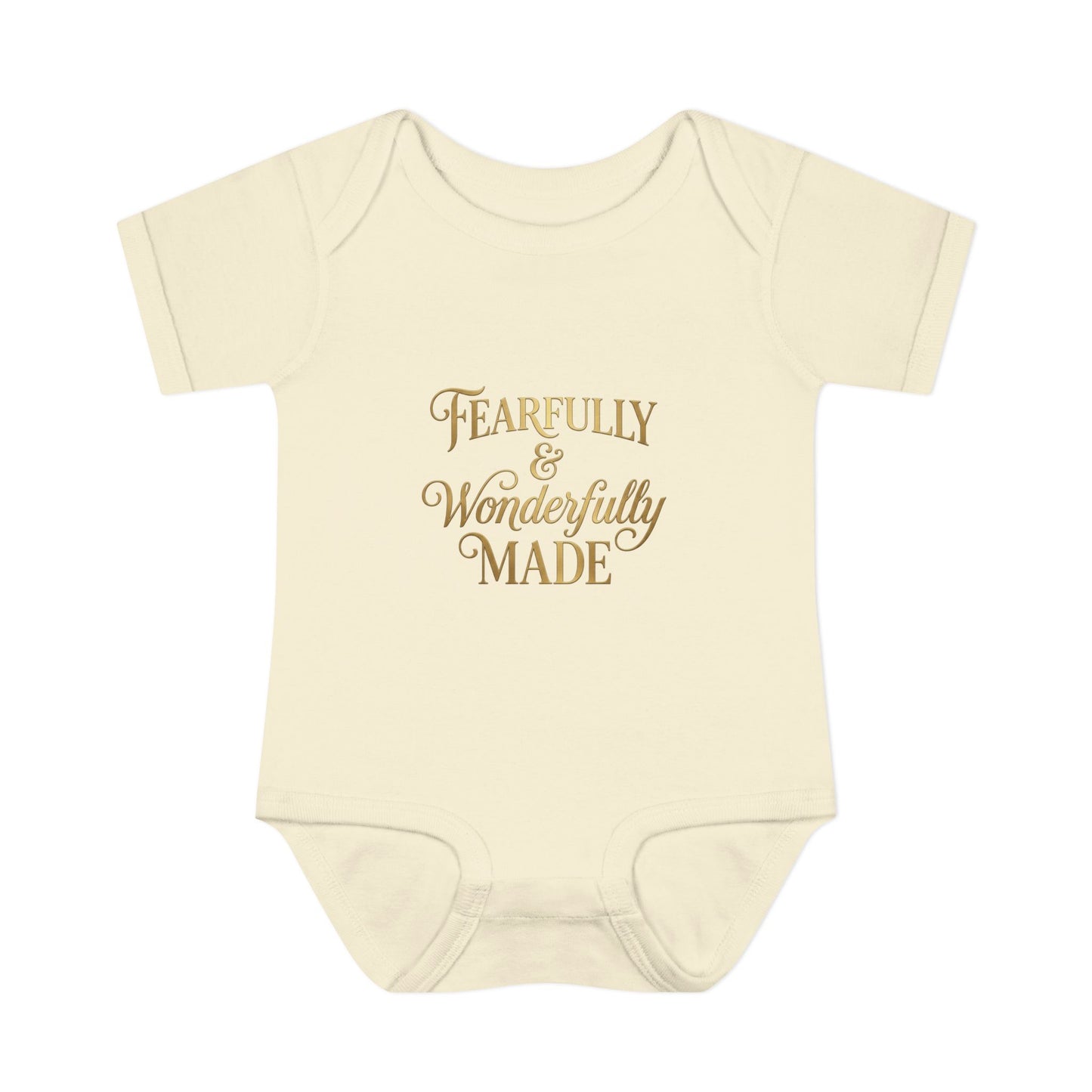 Baby Bodysuit – "Fearfully & Wonderfully Made" Gold Script Infant Onesie