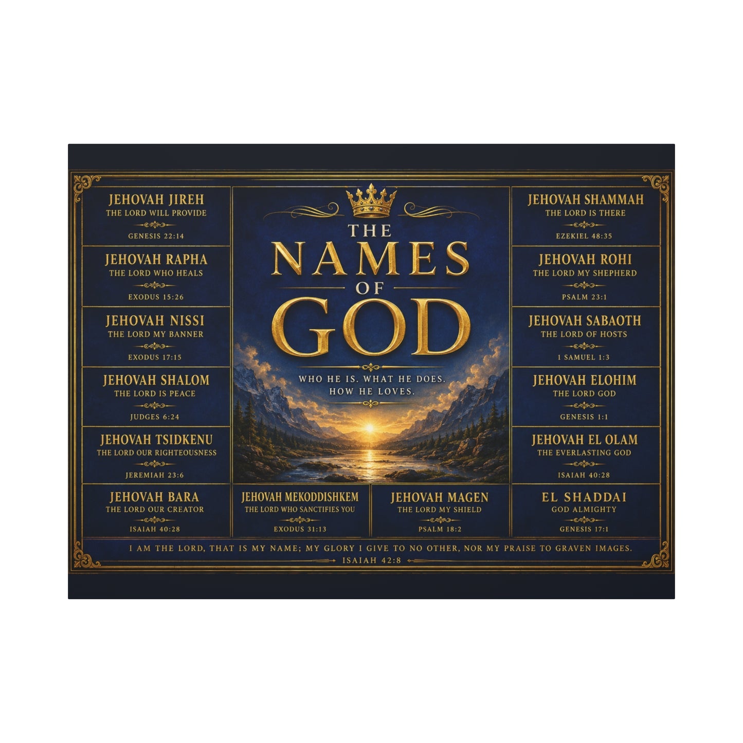 Biblical Names of God Canvas Wall Art — Deep Royal Blue