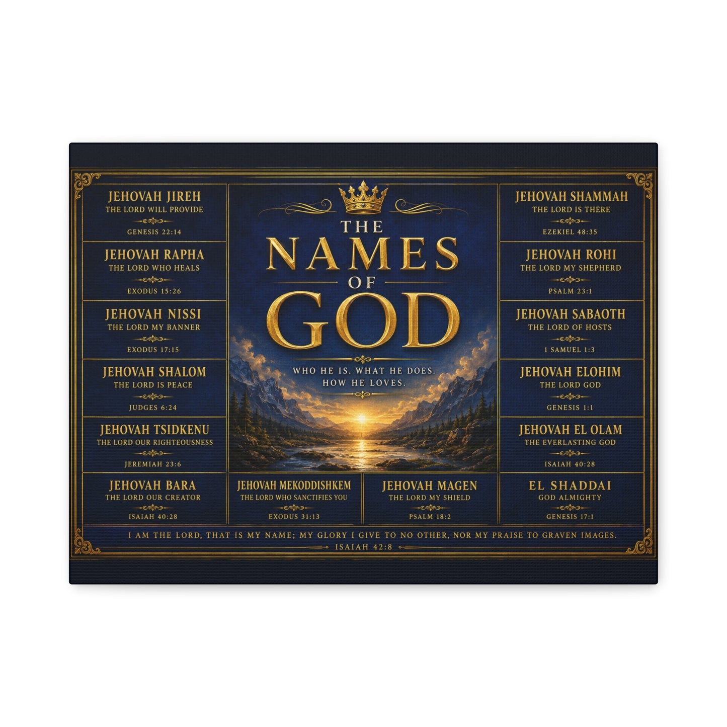 Biblical Names of God Canvas Wall Art — Deep Royal Blue