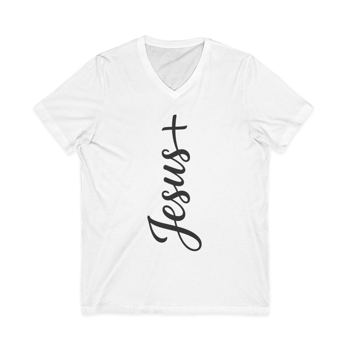 Jesus Vertical Script V‑Neck T‑Shirt — Christian Faith Tee