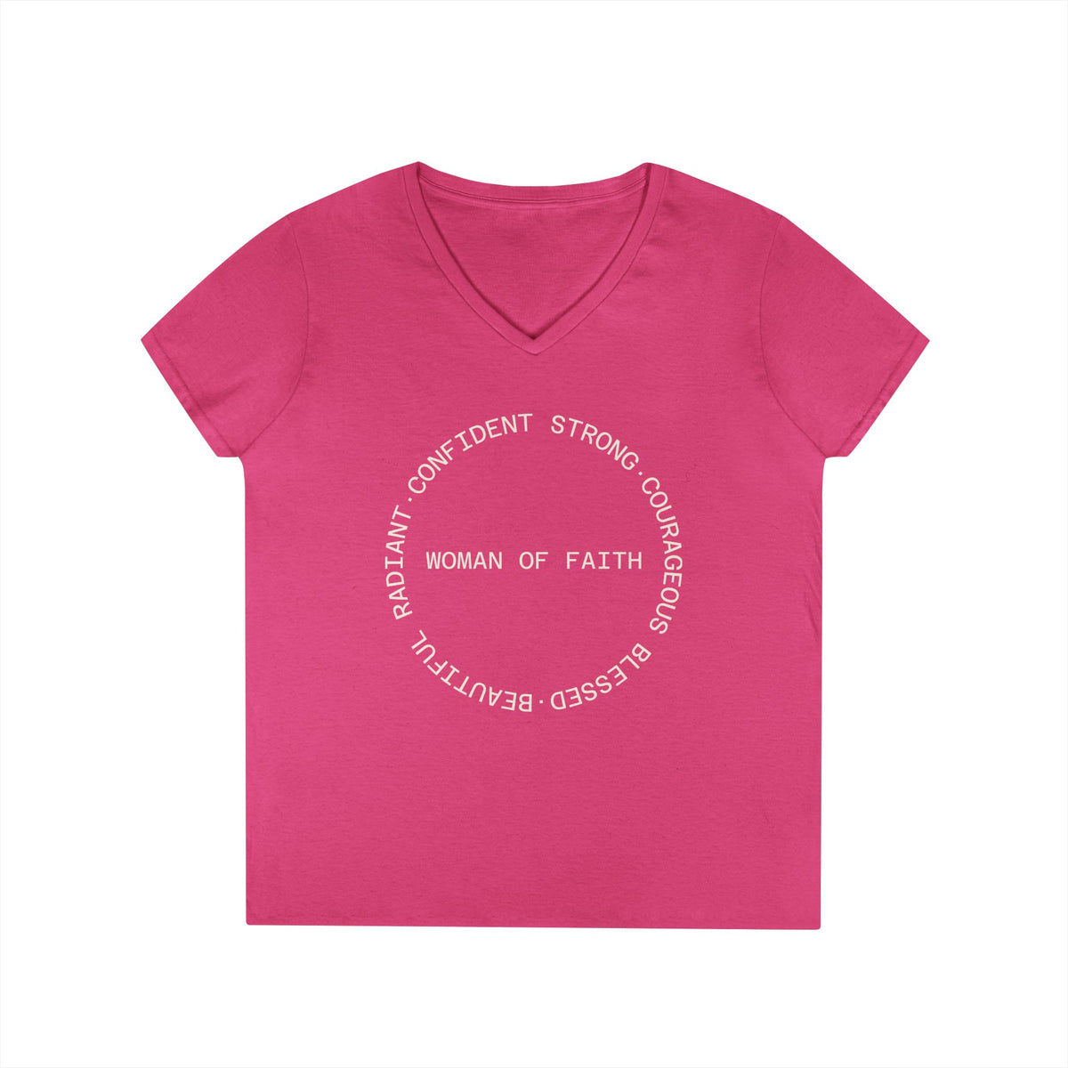 Woman of Faith V-Neck Tee — Christian Inspirational Shirt