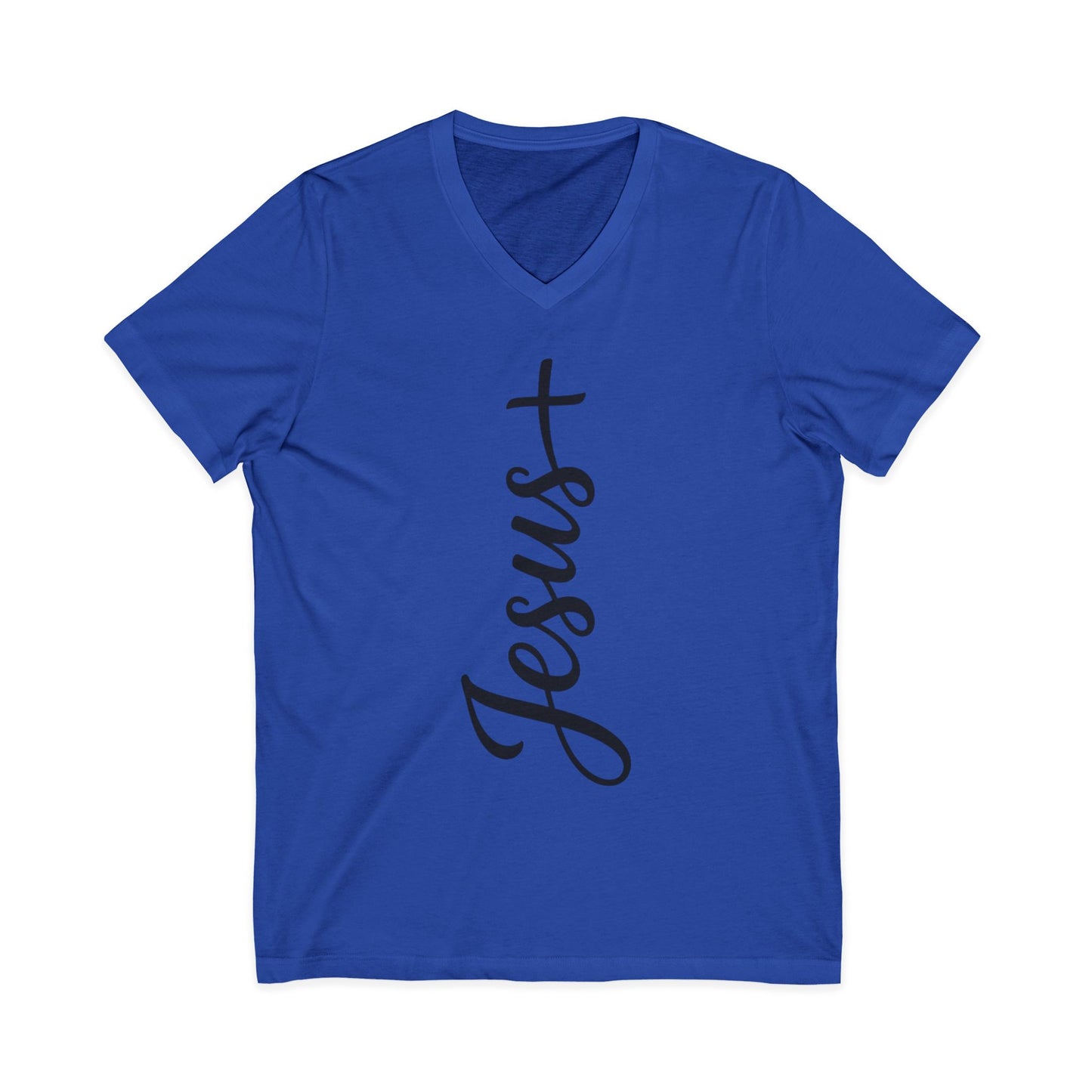 Jesus Vertical Script V‑Neck T‑Shirt — Christian Faith Tee