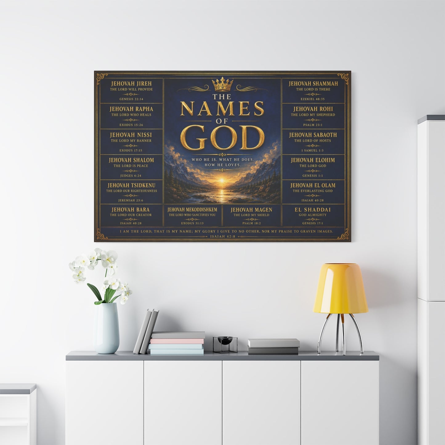 Biblical Names of God Canvas Wall Art — Deep Royal Blue